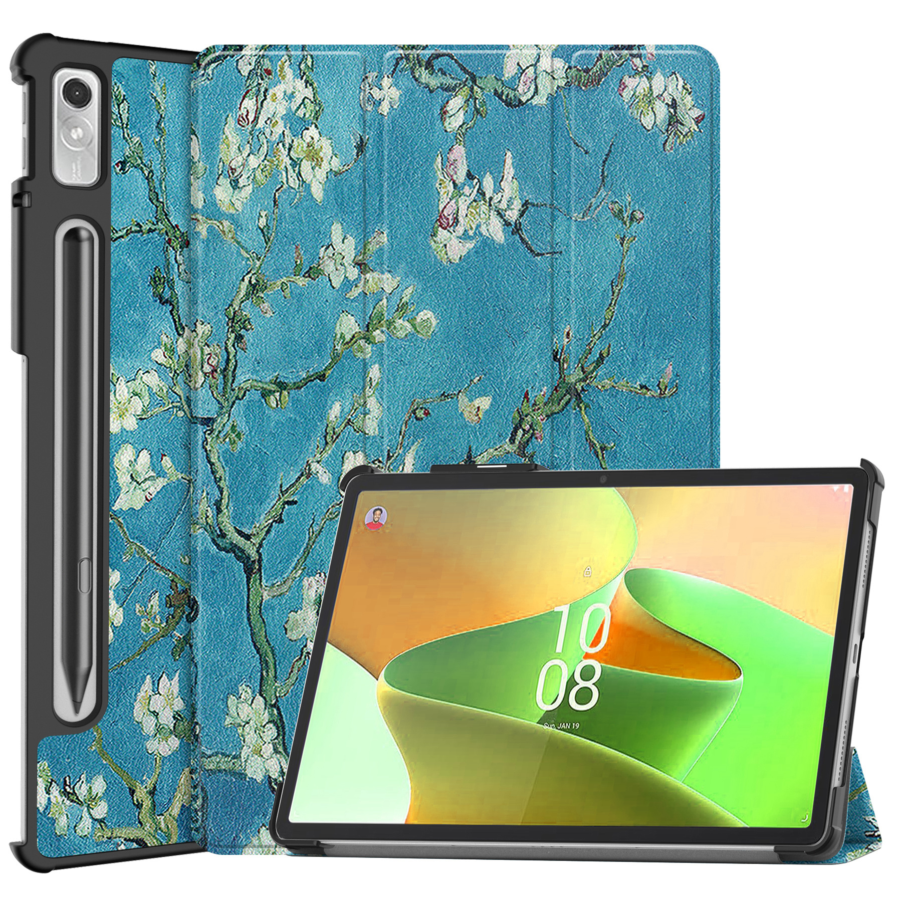 BASEY. Hoesje Geschikt voor Lenovo Tab P11 Pro Hoes Case Tablet Hoesje Tri-fold Met Uitsparing Geschikt voor Lenovo Pen Met Screenprotector - Hoes Geschikt voor Lenovo Tab P11 Pro Hoesje Hard Cover Bookcase Hoes - Bloesem