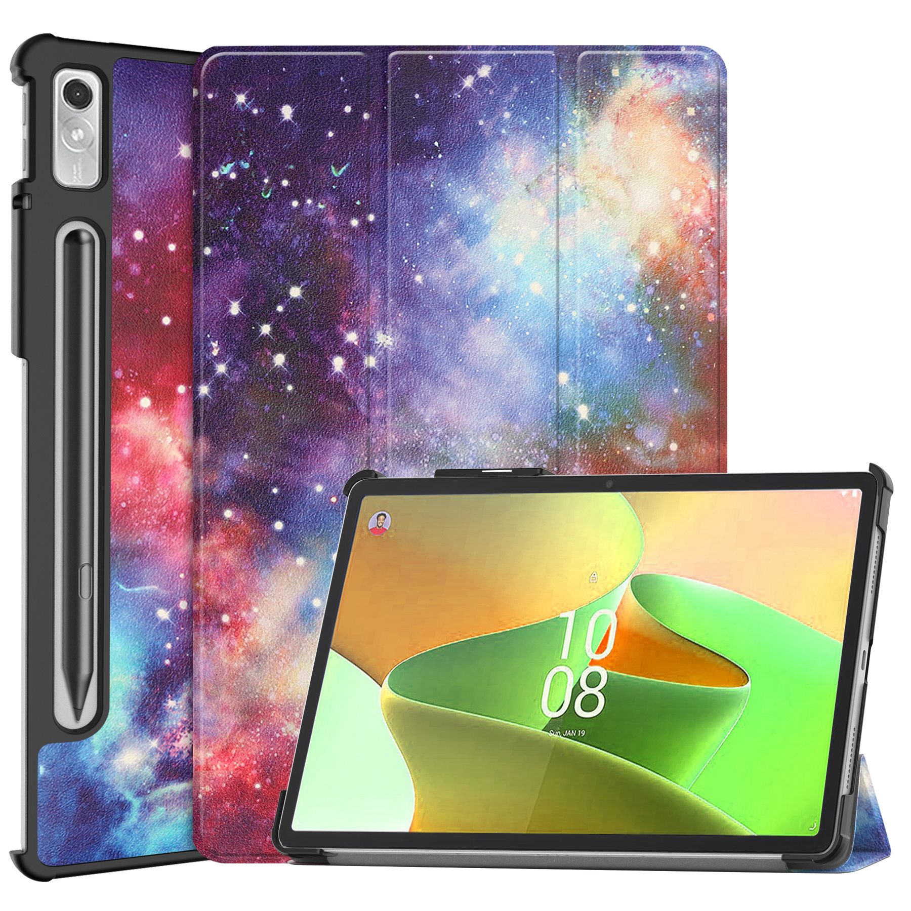 BASEY. Hoesje Geschikt voor Lenovo Tab P11 Pro Hoes Case Tablet Hoesje Tri-fold Met Uitsparing Geschikt voor Lenovo Pen Met Screenprotector - Hoes Geschikt voor Lenovo Tab P11 Pro Hoesje Hard Cover Bookcase Hoes - Galaxy
