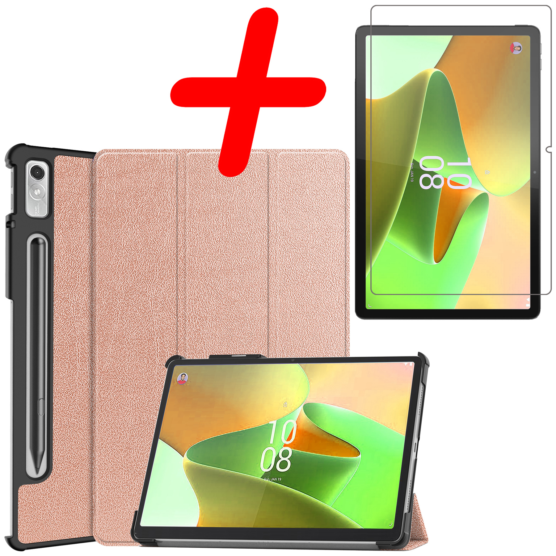 BASEY. Hoesje Geschikt voor Lenovo Tab P11 Pro Hoes Case Tablet Hoesje Tri-fold Met Uitsparing Geschikt voor Lenovo Pen Met Screenprotector - Hoes Geschikt voor Lenovo Tab P11 Pro Hoesje Hard Cover Bookcase Hoes - Rosé goud