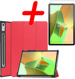 BASEY. BASEY. Lenovo Tab P11 Pro (2e Gen) Hoesje Met Uitsparing Apple Pencil Met Screenprotector - Rood