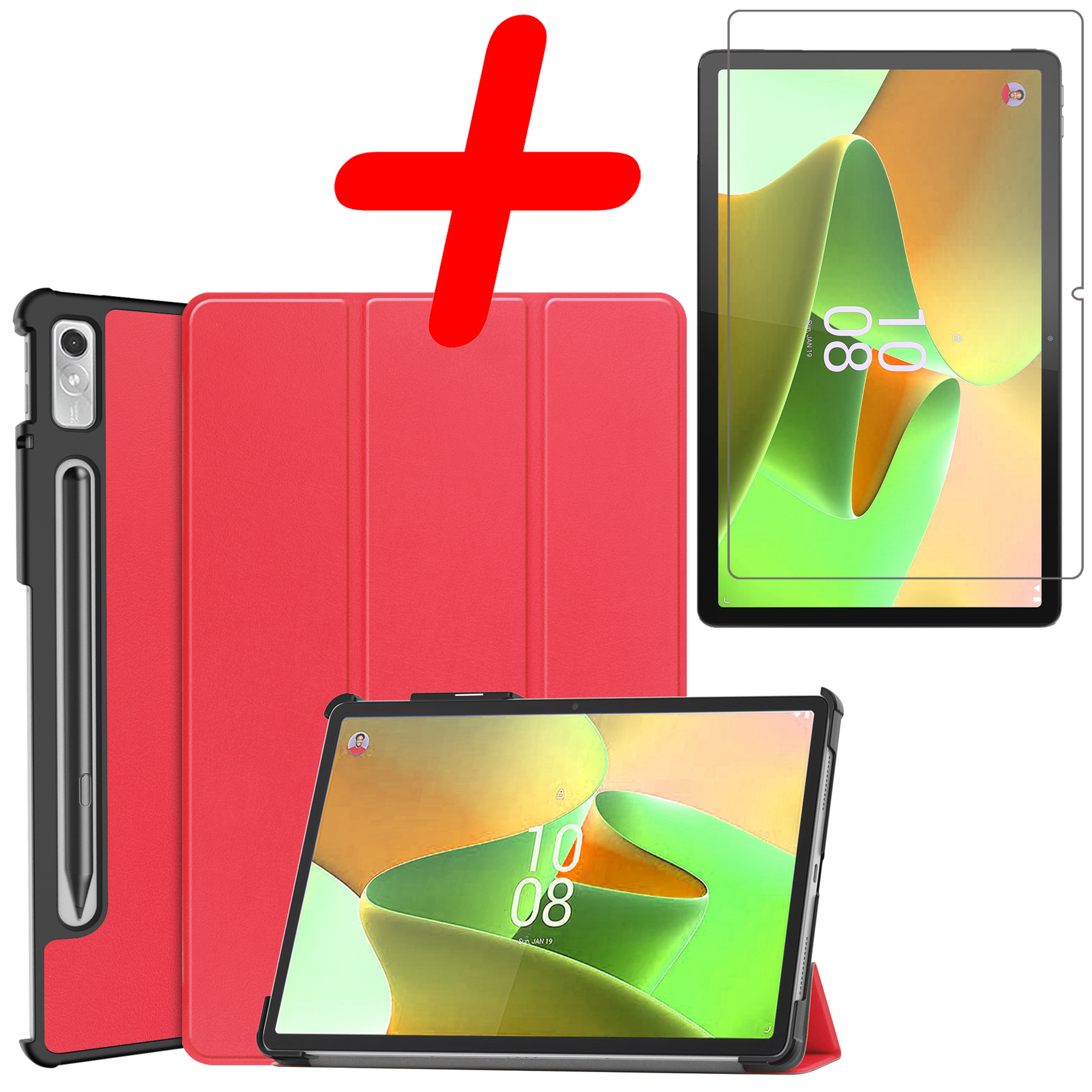 BASEY. Hoesje Geschikt voor Lenovo Tab P11 Pro Hoes Case Tablet Hoesje Tri-fold Met Uitsparing Geschikt voor Lenovo Pen Met Screenprotector - Hoes Geschikt voor Lenovo Tab P11 Pro Hoesje Hard Cover Bookcase Hoes - Rood