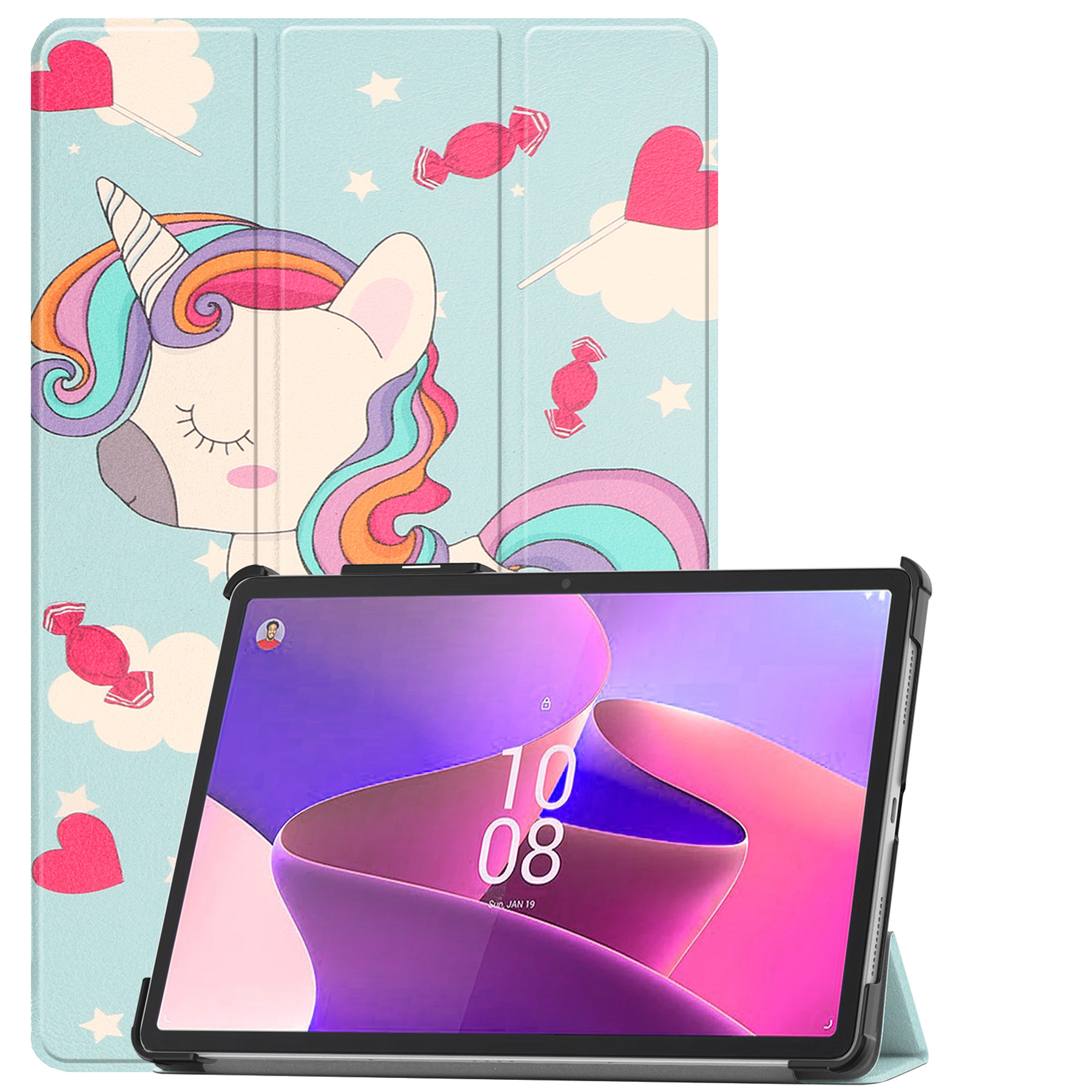 Nomfy Hoes Geschikt voor Lenovo Tab P11 Pro Hoes Tri-fold Tablet Hoesje Case Met Uitsparing Geschikt voor Lenovo Pen Met Screenprotector - Hoesje Geschikt voor Lenovo Tab P11 Pro Hoesje Hardcover Bookcase - Eenhoorn