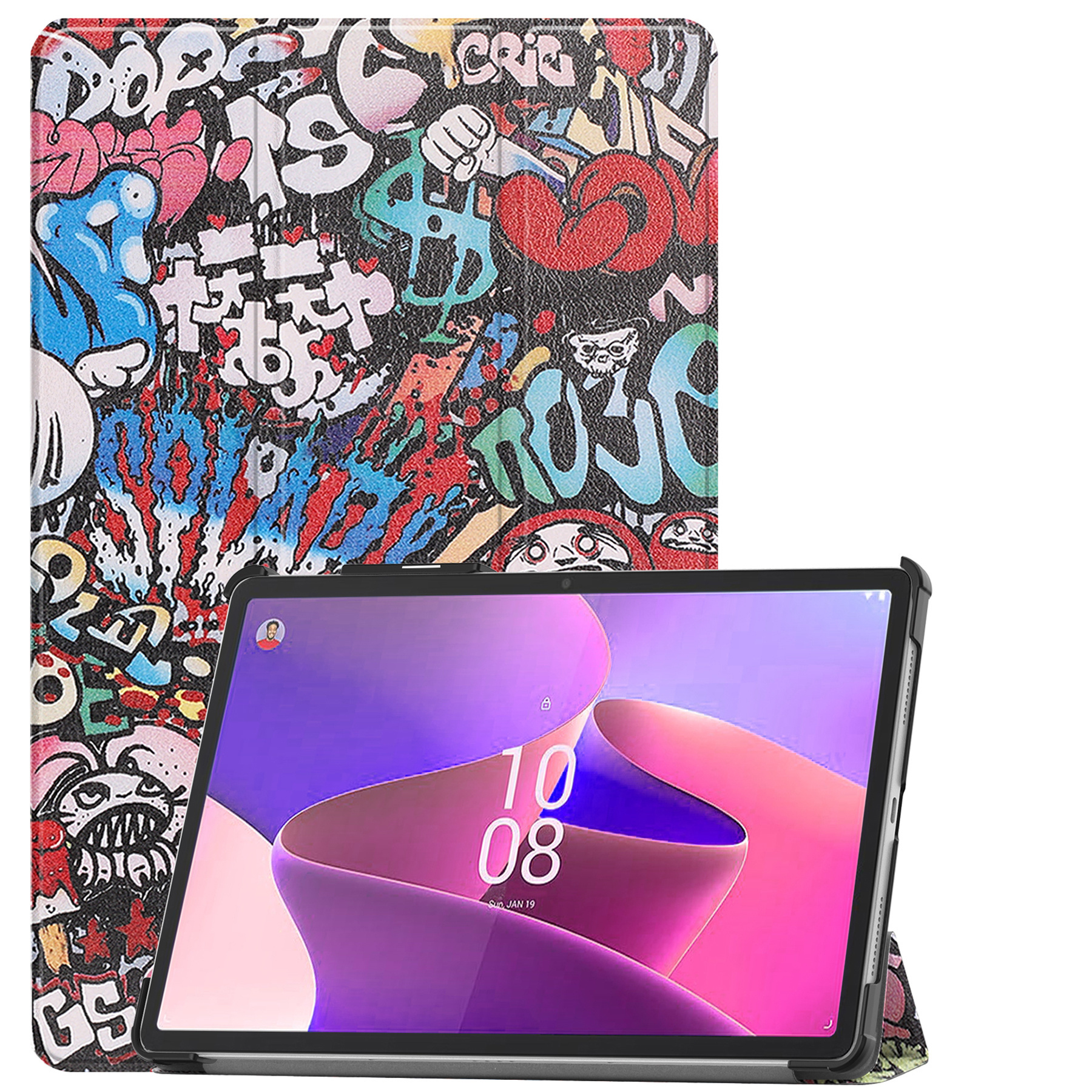Nomfy Hoes Geschikt voor Lenovo Tab P11 Pro Hoes Tri-fold Tablet Hoesje Case Met Uitsparing Geschikt voor Lenovo Pen Met Screenprotector - Hoesje Geschikt voor Lenovo Tab P11 Pro Hoesje Hardcover Bookcase - Graffity