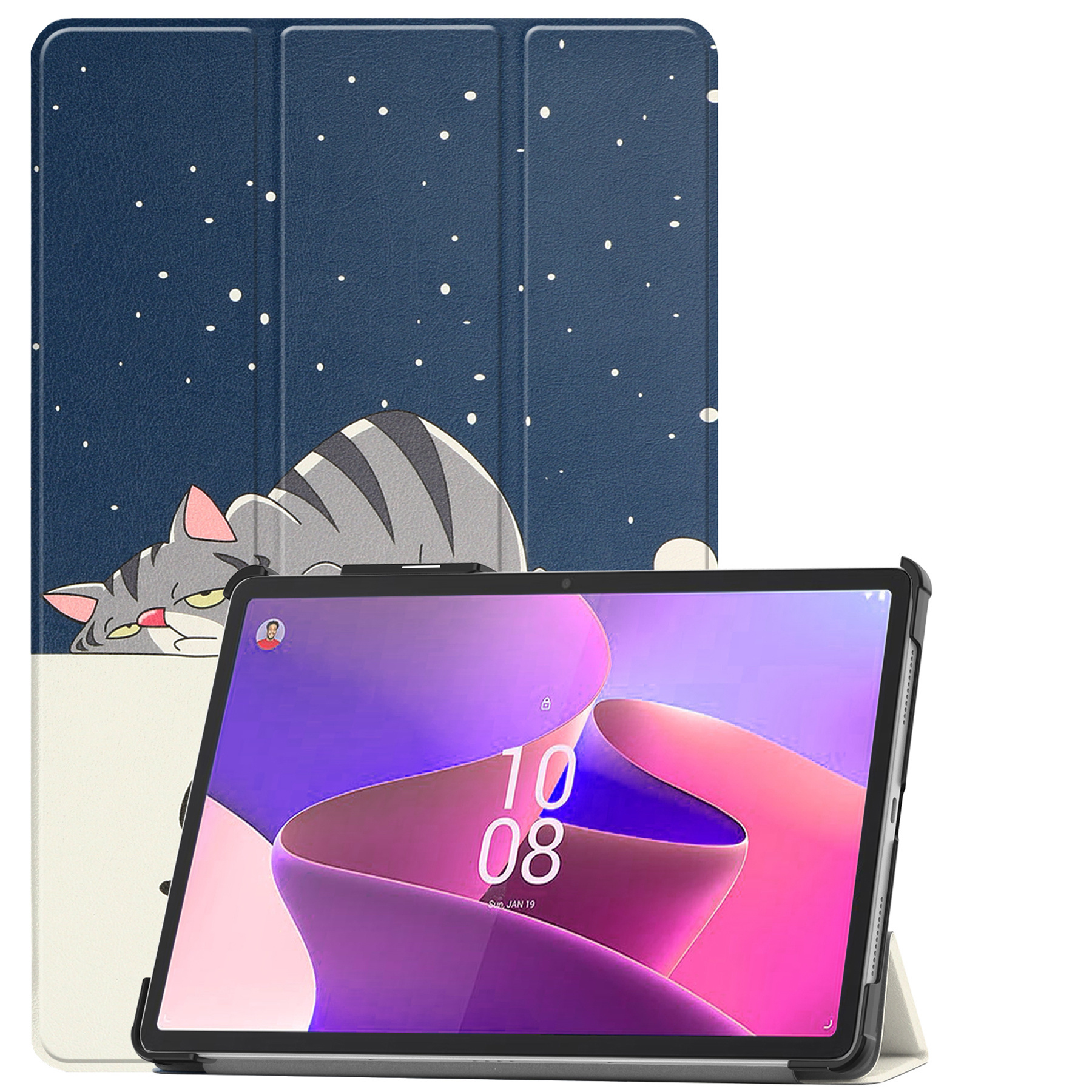 Nomfy Hoes Geschikt voor Lenovo Tab P11 Pro Hoes Tri-fold Tablet Hoesje Case Met Uitsparing Geschikt voor Lenovo Pen Met Screenprotector - Hoesje Geschikt voor Lenovo Tab P11 Pro Hoesje Hardcover Bookcase - Kat