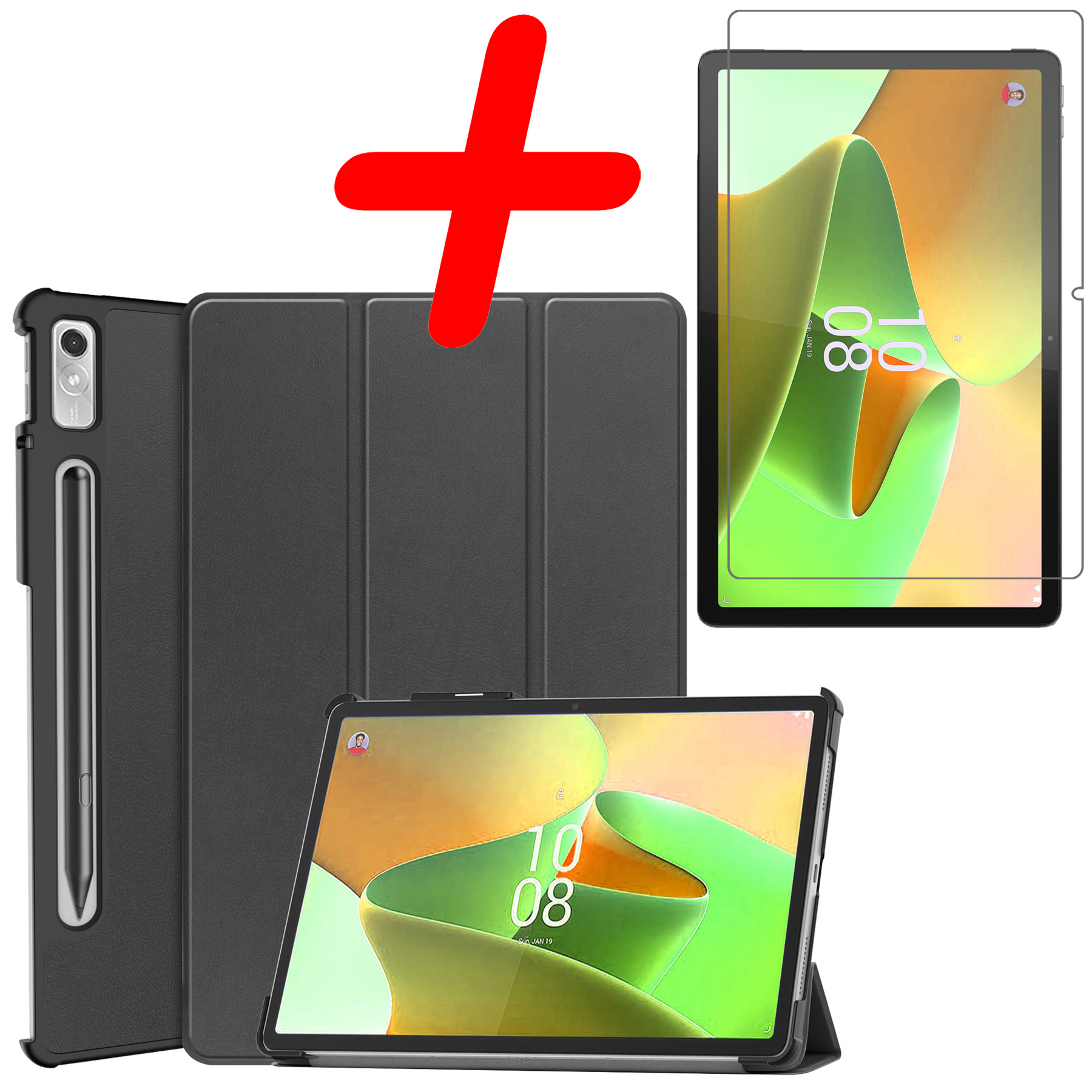 BASEY. Hoesje Geschikt voor Lenovo Tab P11 Pro Hoes Case Tablet Hoesje Tri-fold Met Uitsparing Geschikt voor Lenovo Pen Met Screenprotector - Hoes Geschikt voor Lenovo Tab P11 Pro Hoesje Hard Cover Bookcase Hoes - Zwart