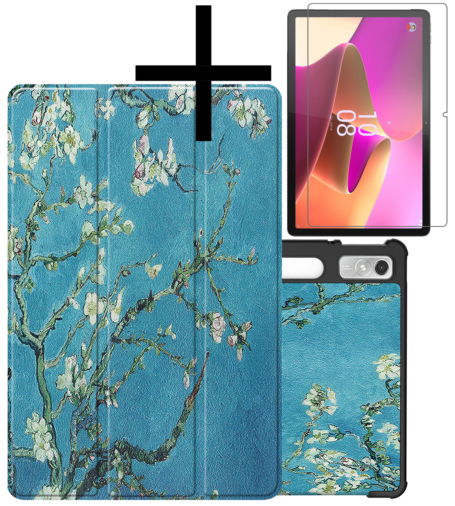 NoXx Hoesje Geschikt voor Lenovo Tab P11 Pro Hoesje Case Hard Cover Hoes Book Case Met Uitsparing Geschikt voor Lenovo Pen Met Screenprotector - Bloesem