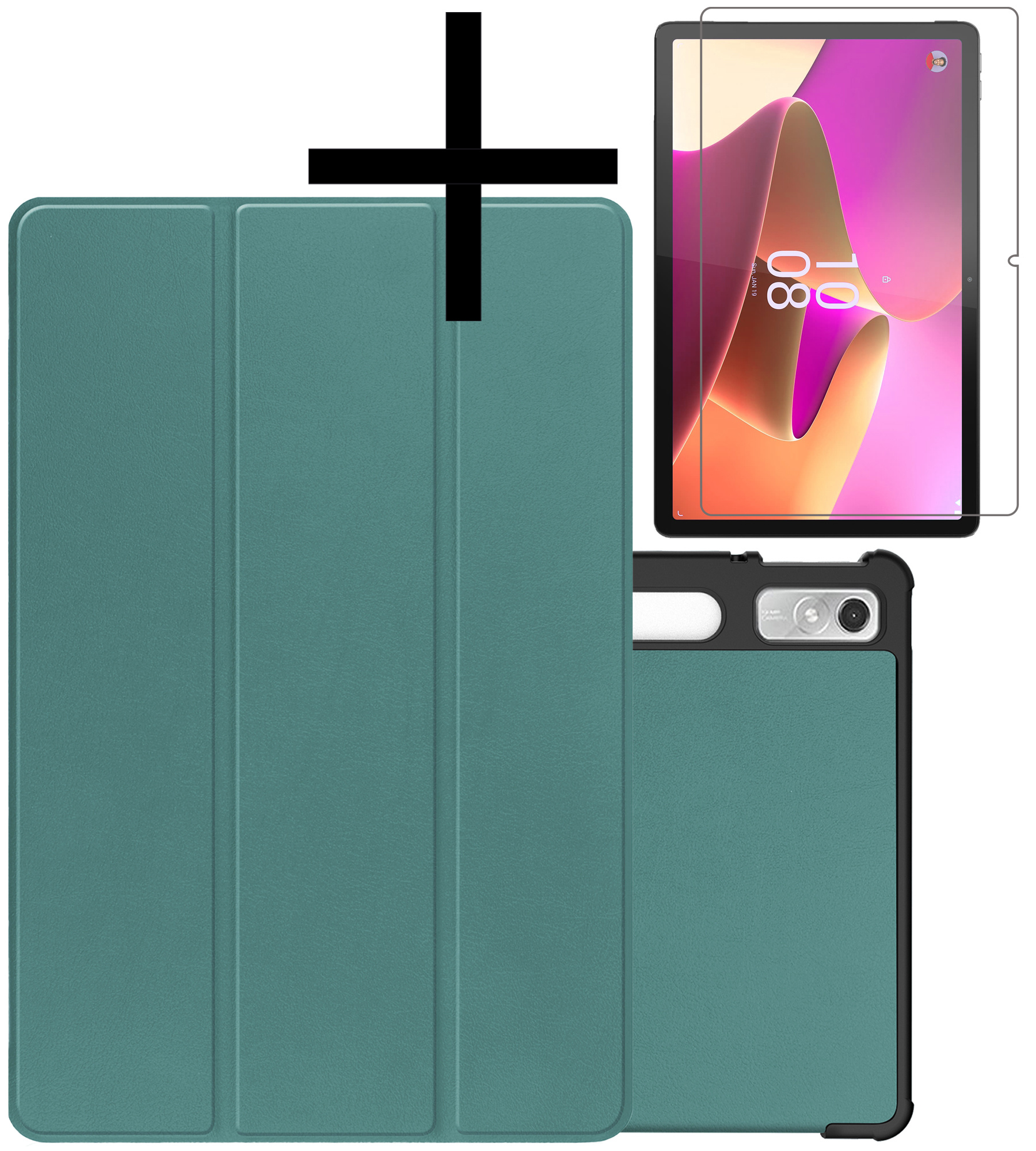 NoXx Hoesje Geschikt voor Lenovo Tab P11 Pro Hoesje Case Hard Cover Hoes Book Case Met Uitsparing Geschikt voor Lenovo Pen Met Screenprotector - Donkergroen