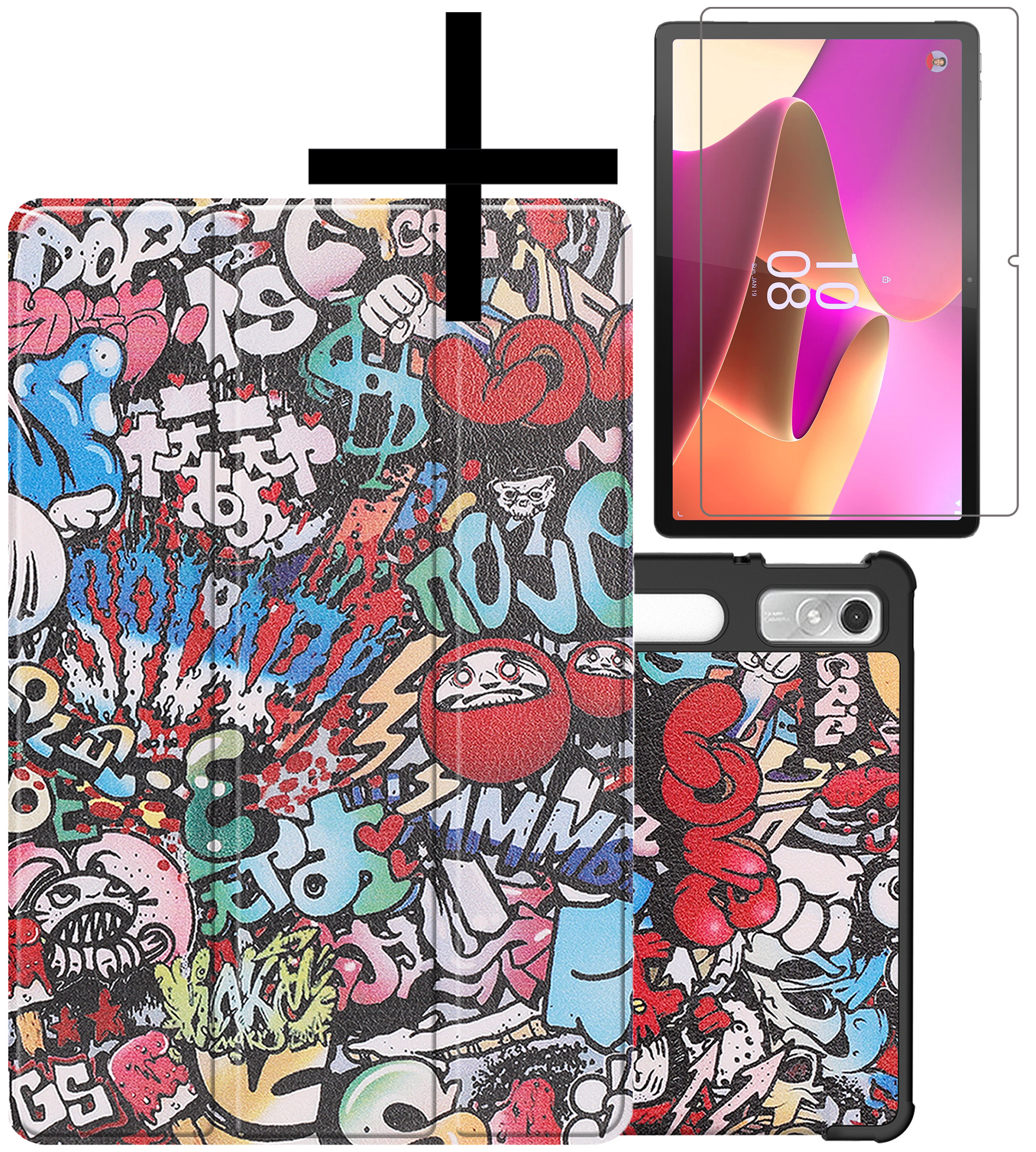 NoXx Hoesje Geschikt voor Lenovo Tab P11 Pro Hoesje Case Hard Cover Hoes Book Case Met Uitsparing Geschikt voor Lenovo Pen Met Screenprotector - Graffity