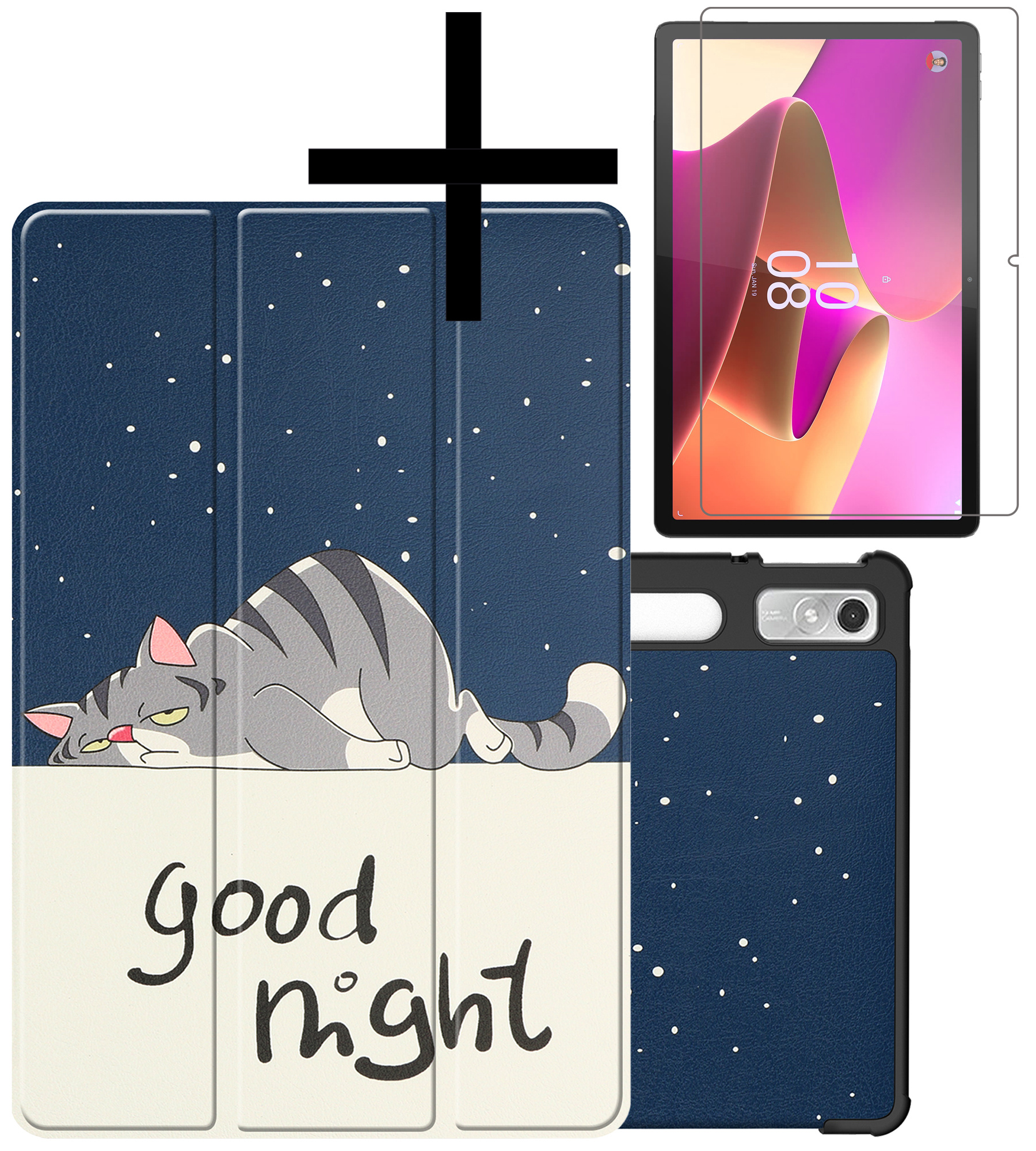 NoXx Hoesje Geschikt voor Lenovo Tab P11 Pro Hoesje Case Hard Cover Hoes Book Case Met Uitsparing Geschikt voor Lenovo Pen Met Screenprotector - Kat