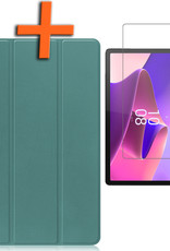 Nomfy Hoes Geschikt voor Lenovo Tab P11 Pro Hoes Tri-fold Tablet Hoesje Case Met Uitsparing Geschikt voor Lenovo Pen Met Screenprotector - Hoesje Geschikt voor Lenovo Tab P11 Pro Hoesje Hardcover Bookcase - Donkergroen