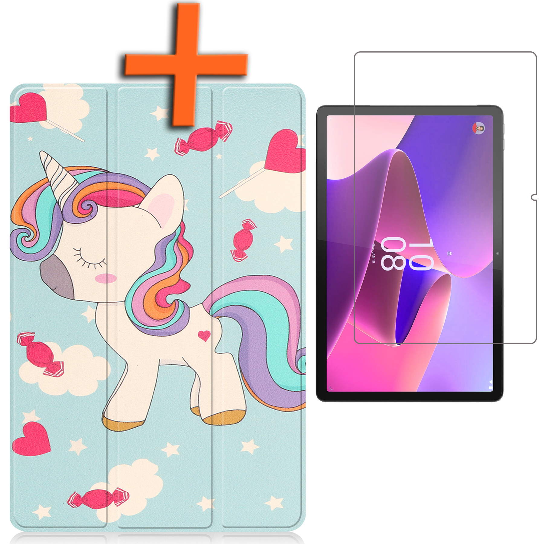 Nomfy Hoes Geschikt voor Lenovo Tab P11 Pro Hoes Tri-fold Tablet Hoesje Case Met Uitsparing Geschikt voor Lenovo Pen Met Screenprotector - Hoesje Geschikt voor Lenovo Tab P11 Pro Hoesje Hardcover Bookcase - Eenhoorn