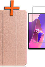 Nomfy Hoes Geschikt voor Lenovo Tab P11 Pro Hoes Tri-fold Tablet Hoesje Case Met Uitsparing Geschikt voor Lenovo Pen Met Screenprotector - Hoesje Geschikt voor Lenovo Tab P11 Pro Hoesje Hardcover Bookcase - Rosé goud