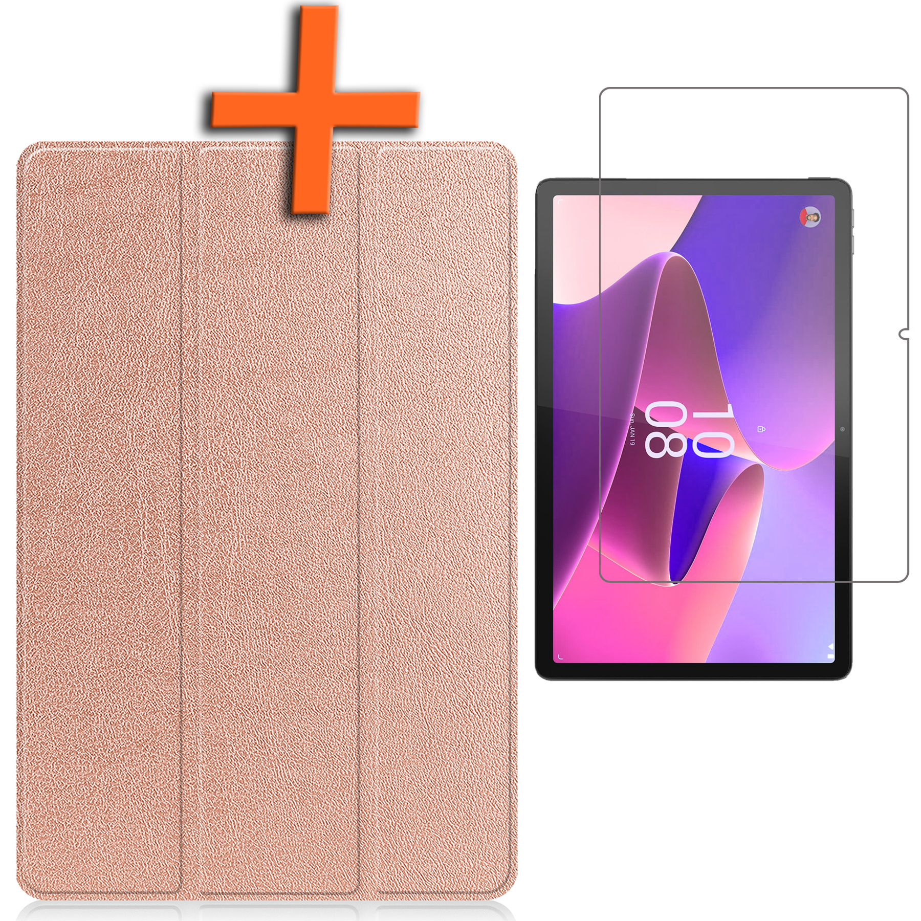 Nomfy Hoes Geschikt voor Lenovo Tab P11 Pro Hoes Tri-fold Tablet Hoesje Case Met Uitsparing Geschikt voor Lenovo Pen Met Screenprotector - Hoesje Geschikt voor Lenovo Tab P11 Pro Hoesje Hardcover Bookcase - Rosé goud