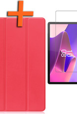 Nomfy Hoes Geschikt voor Lenovo Tab P11 Pro Hoes Tri-fold Tablet Hoesje Case Met Uitsparing Geschikt voor Lenovo Pen Met Screenprotector - Hoesje Geschikt voor Lenovo Tab P11 Pro Hoesje Hardcover Bookcase - Rood