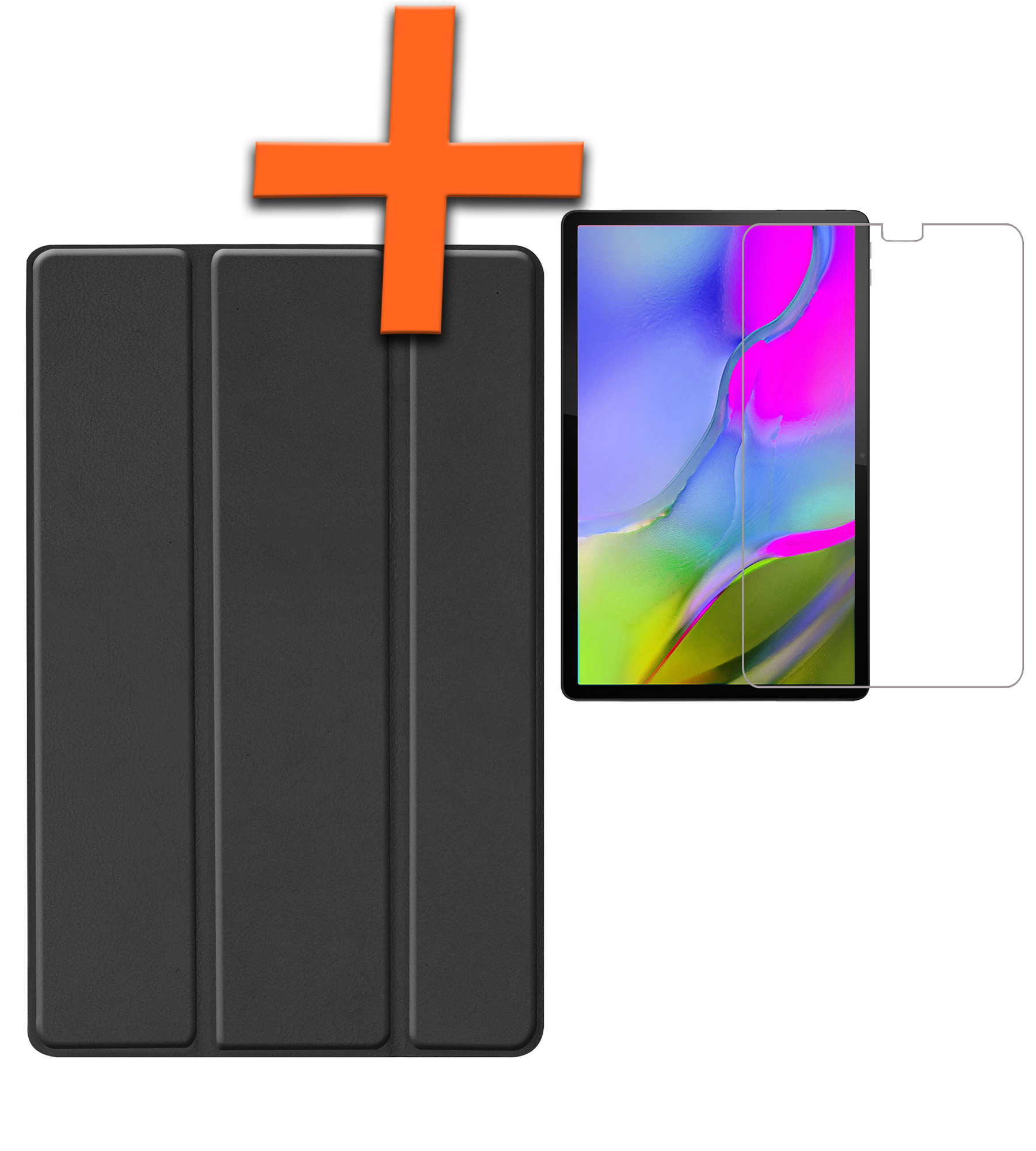 Nomfy Hoes Geschikt voor Samsung Galaxy Tab A 10.1 2019 Hoes Tri-fold Tablet Hoesje Case Met Screenprotector - Hoesje Geschikt voor Samsung Tab A 10.1 2019 Hoesje Hardcover Bookcase - Zwart