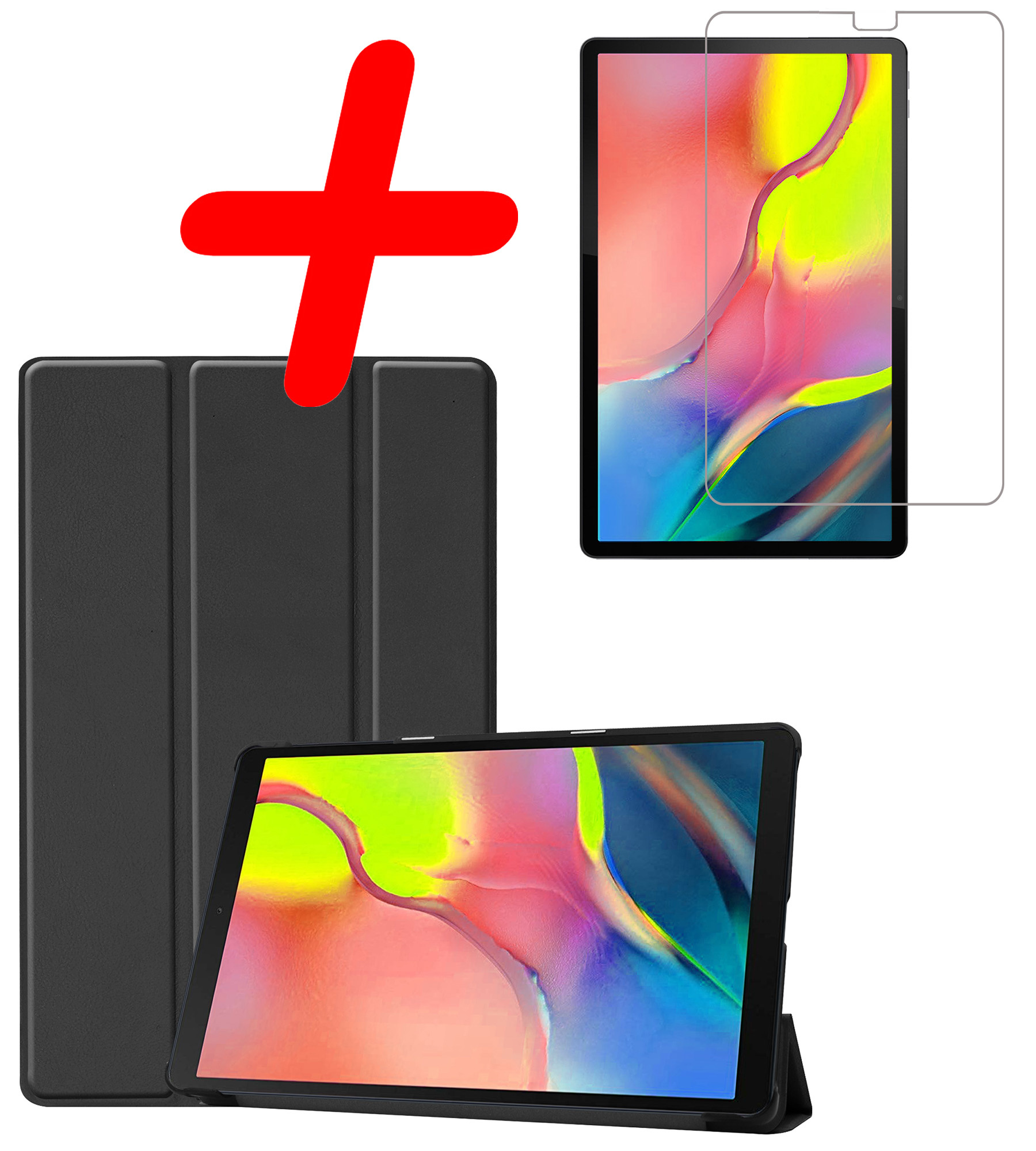 BASEY. Hoesje Geschikt voor Samsung Galaxy Tab A 10.1 2019 Hoes Case Tablet Hoesje Tri-fold Met Screenprotector - Hoes Geschikt voor Samsung Tab A 10.1 2019 Hoesje Hard Cover Bookcase Hoes - Zwart