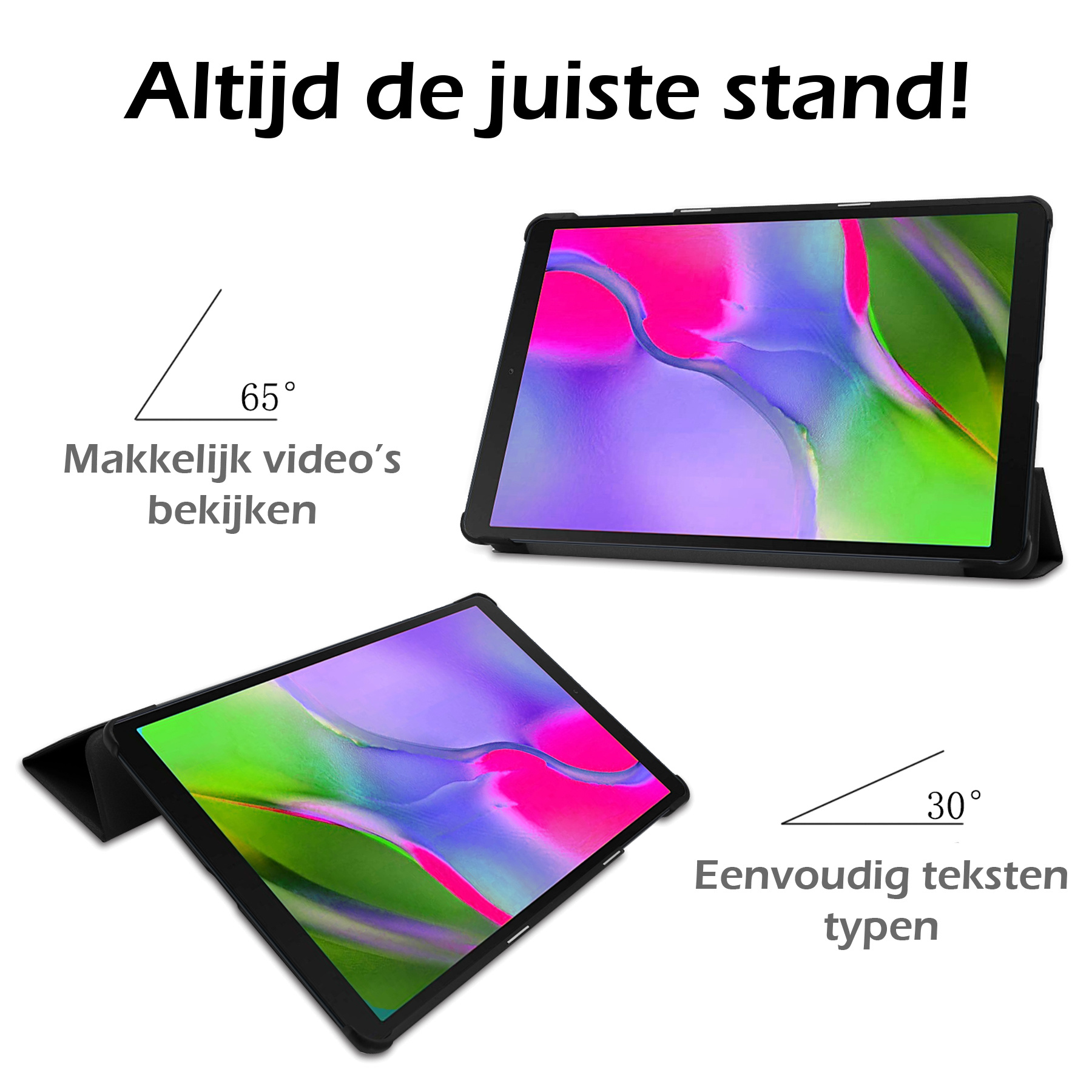 Nomfy Hoes Geschikt voor Samsung Galaxy Tab A 10.1 2019 Hoes Tri-fold Tablet Hoesje Case Met Screenprotector - Hoesje Geschikt voor Samsung Tab A 10.1 2019 Hoesje Hardcover Bookcase - Zwart