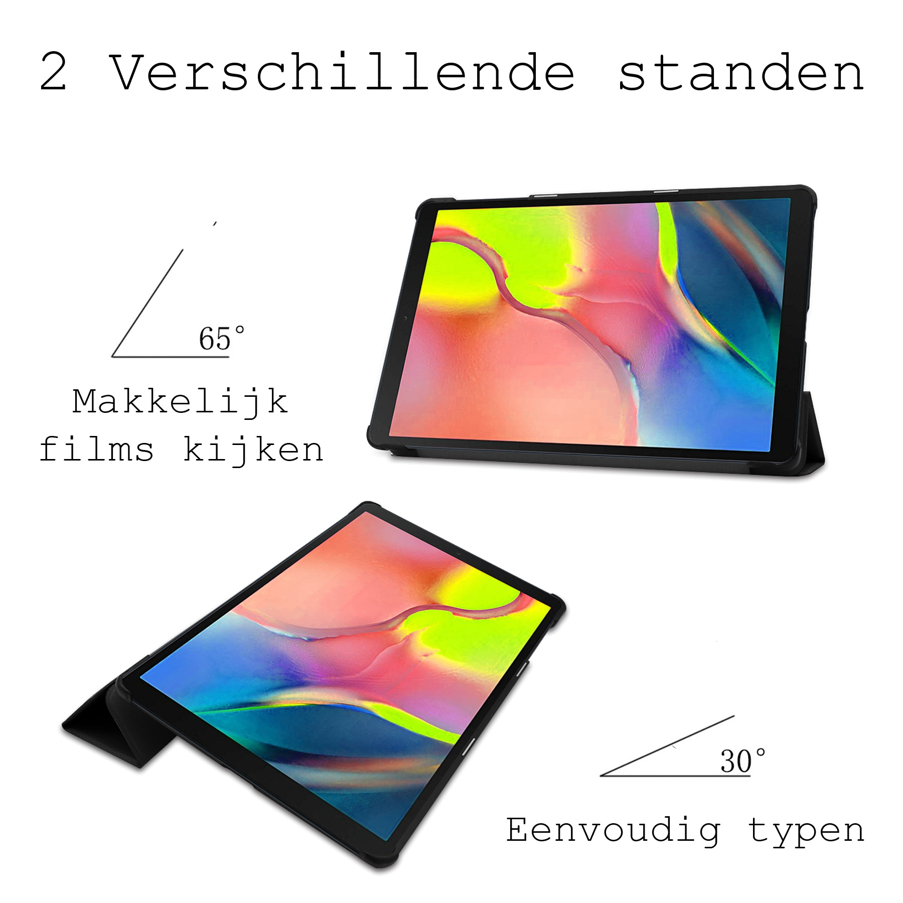 BASEY. Hoesje Geschikt voor Samsung Galaxy Tab A 10.1 2019 Hoes Case Tablet Hoesje Tri-fold Met Screenprotector - Hoes Geschikt voor Samsung Tab A 10.1 2019 Hoesje Hard Cover Bookcase Hoes - Zwart