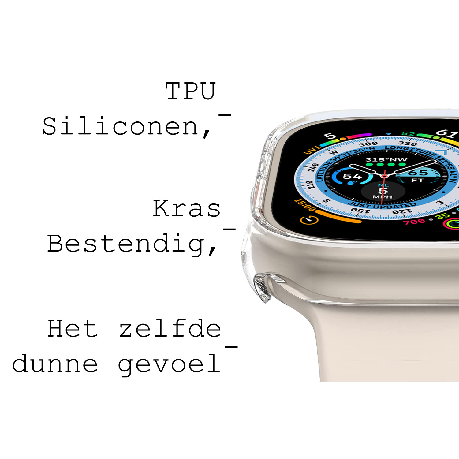 BASEY. Hoes Geschikt voor Apple Watch Ultra Hoesje Siliconen Case - Hoesje Geschikt voor Apple Watch Ultra (49 mm) Hoes - Transparant