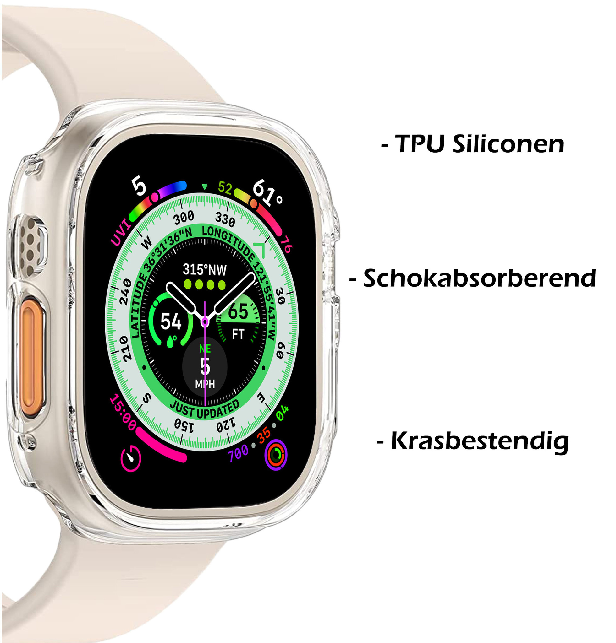 Nomfy Hoesje Geschikt voor Apple Watch Ultra Hoes Siliconen Case Cover - Hoes Geschikt voor Apple Watch Ultra (49 mm) Hoesje - Transparant