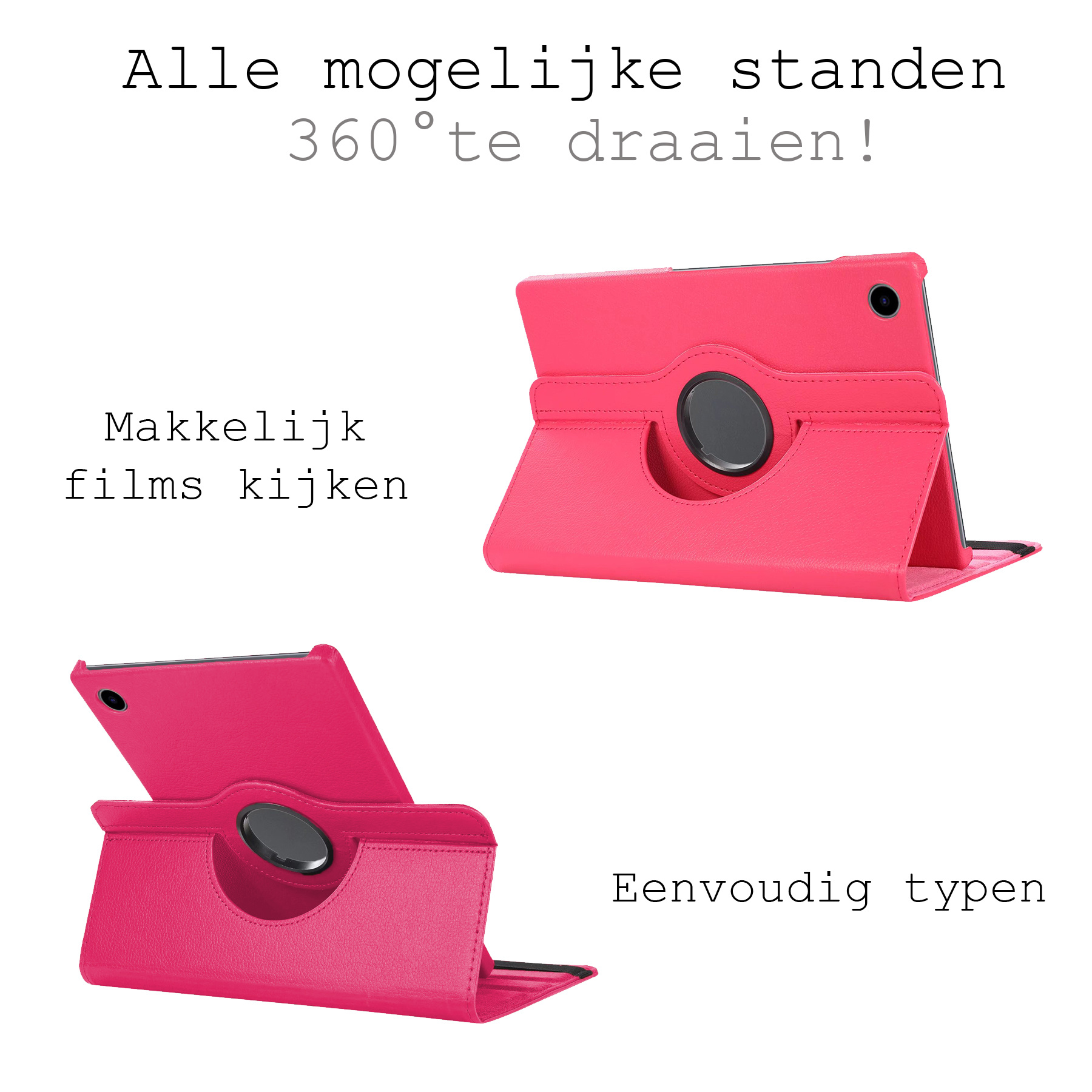 BASEY. Hoesje Geschikt voor Samsung Galaxy Tab A8 Hoes Case Hoesje 360 Draaibaar - Hoes Geschikt voor Samsung Tab A8 Hoesje Cover Draaibaar - Donkerroze