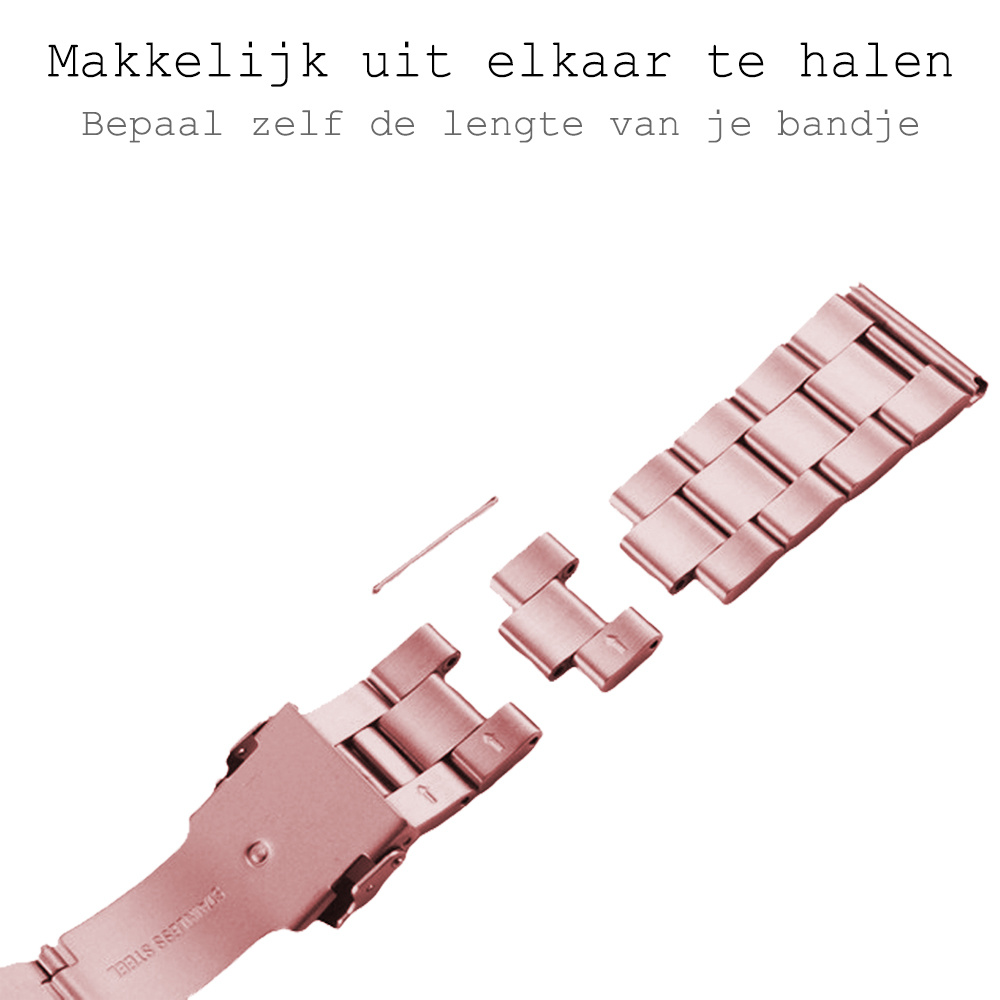 BASEY. Metalen Bandje Geschikt voor Apple Watch 1-8 / SE (42/44/45 mm) Bandje Metaal - Horloge Band Schakel Polsband Geschikt voor Apple Watch 1-8 / SE (42/44/45 mm) Band - Rose Goud