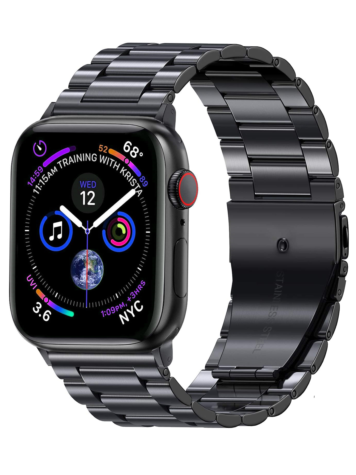 BASEY. Metalen Bandje Geschikt voor Apple Watch 1-8 / SE (42/44/45 mm) Bandje Metaal - Horloge Band Schakel Polsband Geschikt voor Apple Watch 1-8 / SE (42/44/45 mm) Band - Zwart