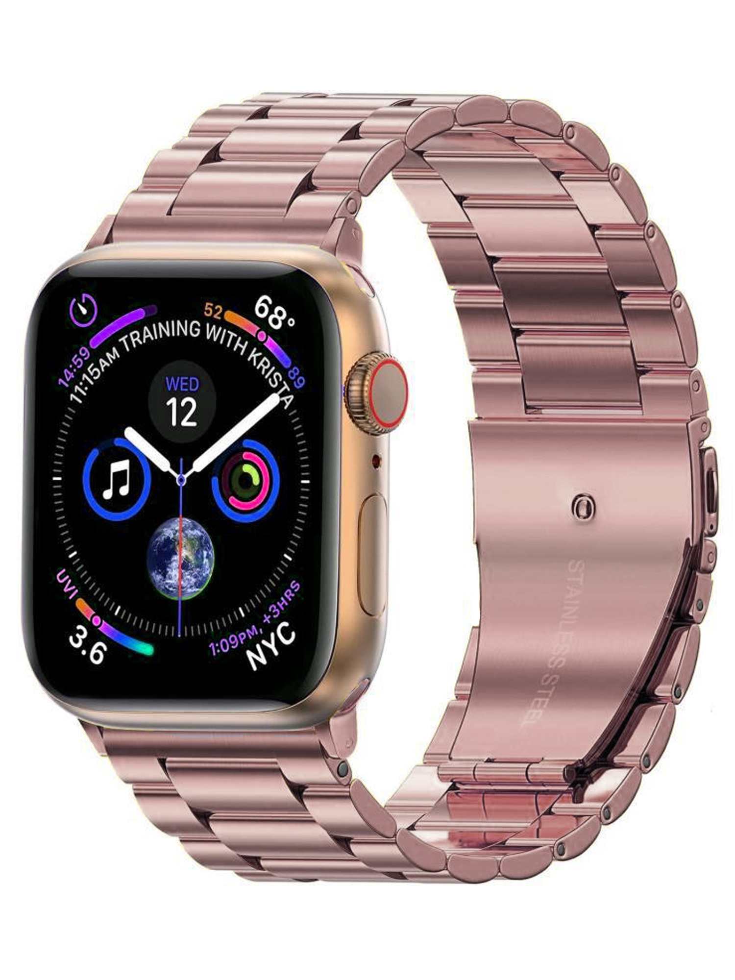BASEY. Metalen Bandje Geschikt voor Apple Watch 1-8 / SE (38/40/41 mm) Bandje Metaal - Horloge Band Schakel Polsband Geschikt voor Apple Watch 1-8 / SE (38/40/41 mm) Band - Rose Goud