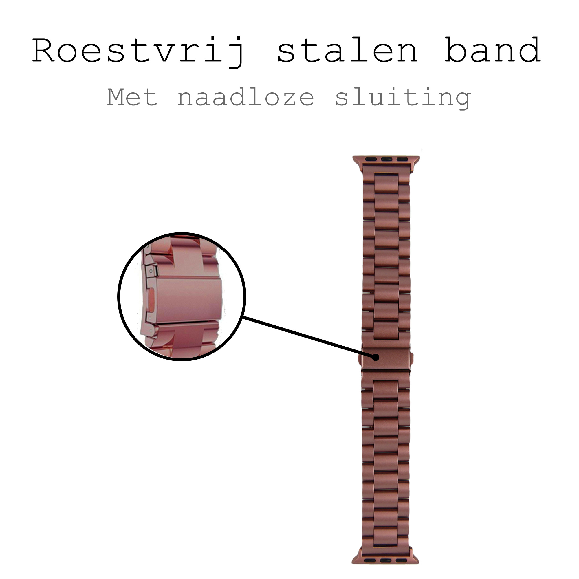 BASEY. Metalen Bandje Geschikt voor Apple Watch 1-8 / SE (38/40/41 mm) Bandje Metaal - Horloge Band Schakel Polsband Geschikt voor Apple Watch 1-8 / SE (38/40/41 mm) Band - Rose Goud
