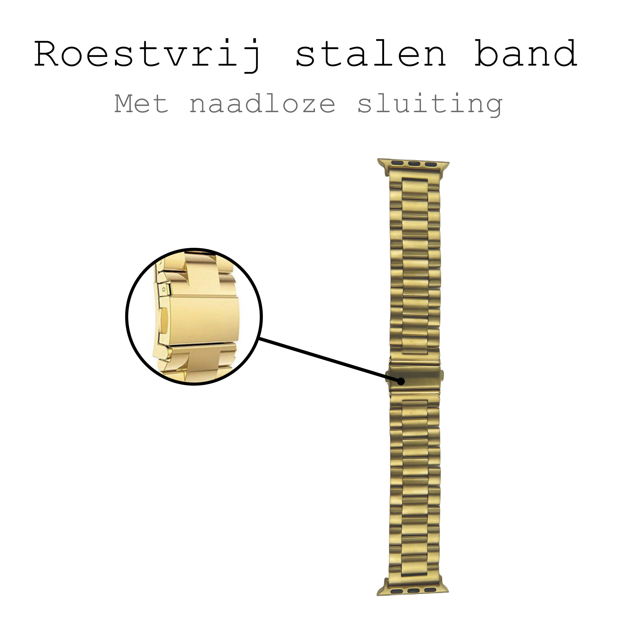 BASEY. Metalen Bandje Geschikt voor Apple Watch 1-8 / SE (38/40/41 mm) Bandje Metaal - Horloge Band Schakel Polsband Geschikt voor Apple Watch 1-8 / SE (38/40/41 mm) Band - Goud