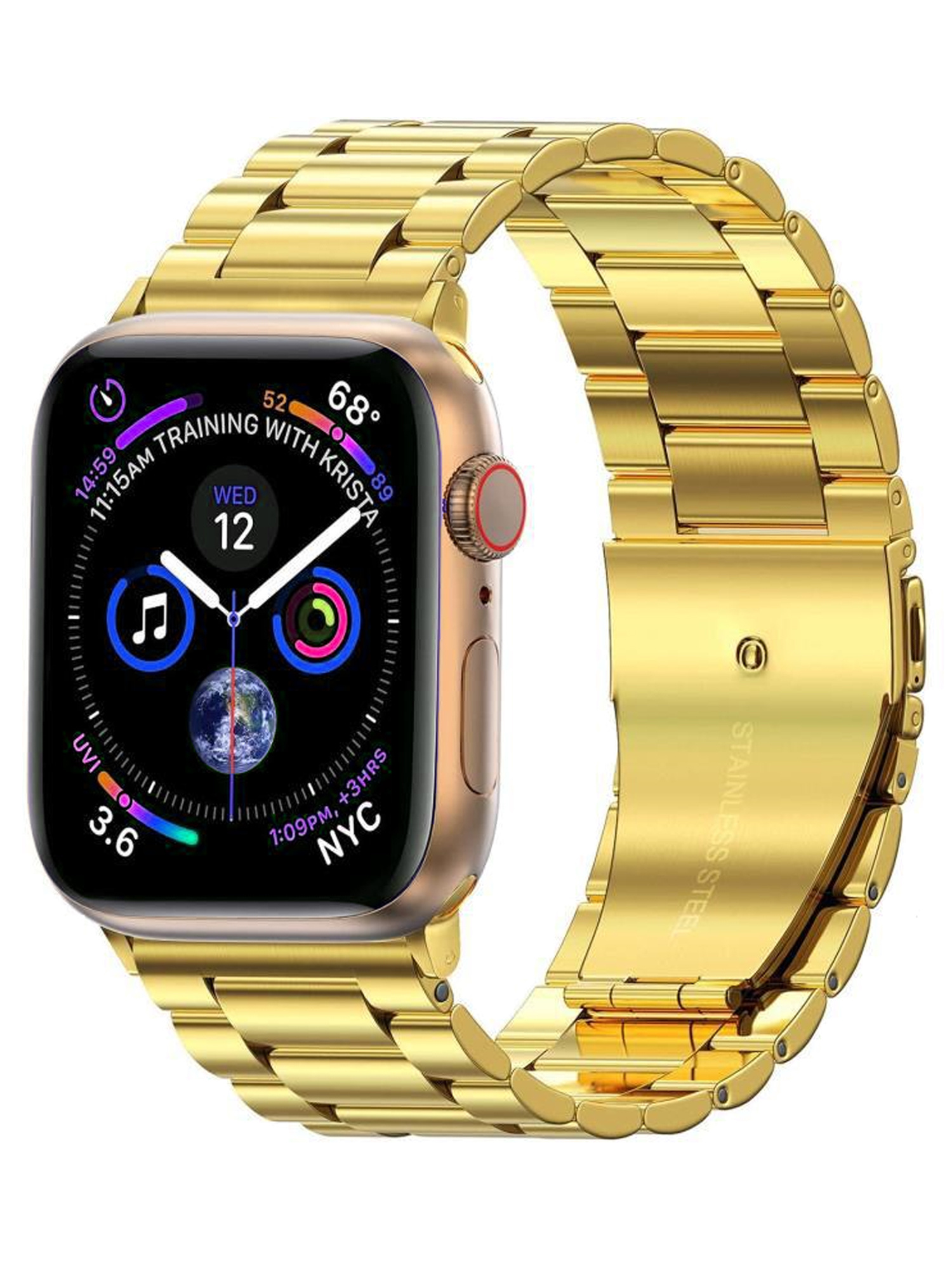 BASEY. Metalen Bandje Geschikt voor Apple Watch 1-8 / SE (38/40/41 mm) Bandje Metaal - Horloge Band Schakel Polsband Geschikt voor Apple Watch 1-8 / SE (38/40/41 mm) Band - Goud