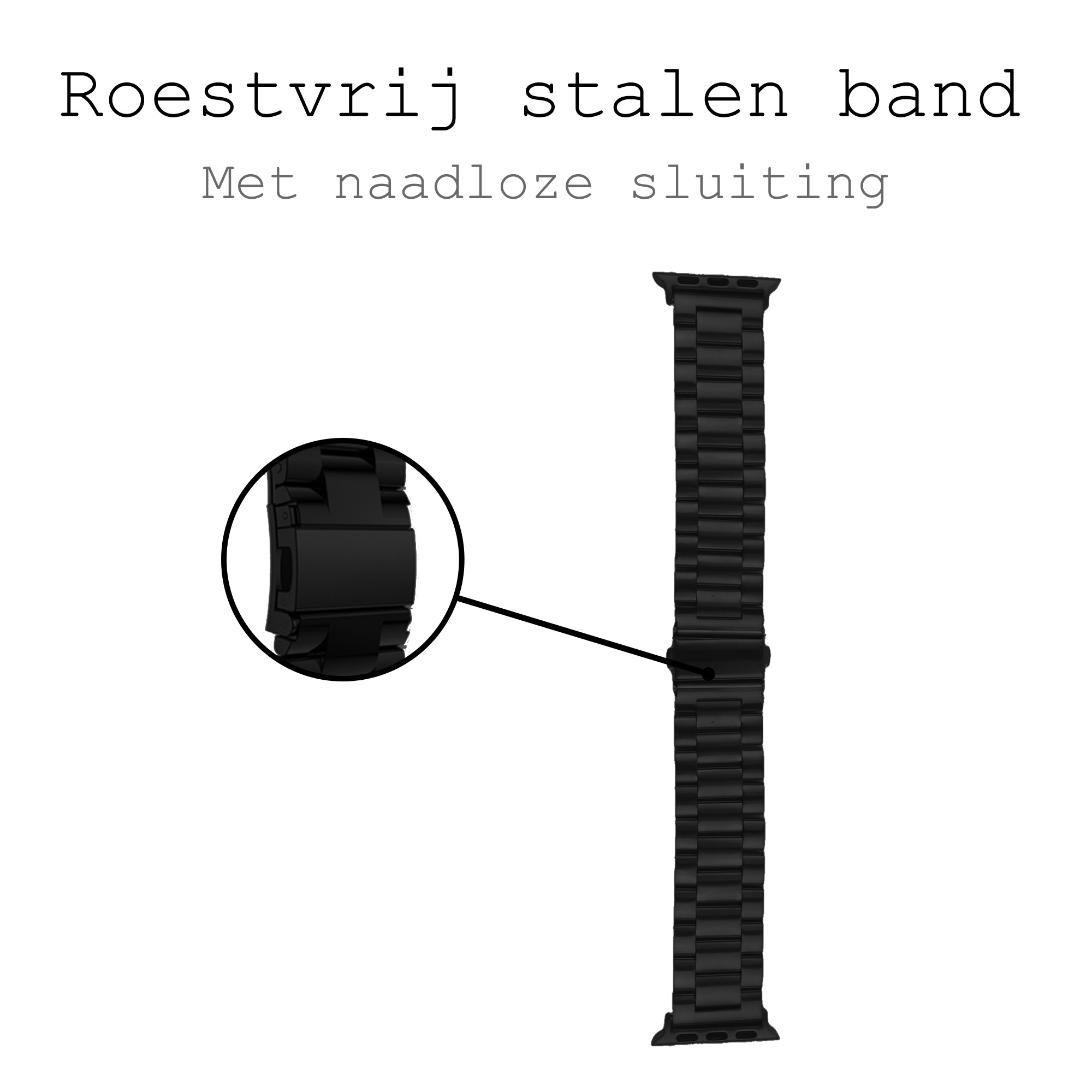 BASEY. Metalen Bandje Geschikt voor Apple Watch 1-8 / SE (38/40/41 mm) Bandje Metaal - Horloge Band Schakel Polsband Geschikt voor Apple Watch 1-8 / SE (38/40/41 mm) Band - Zwart
