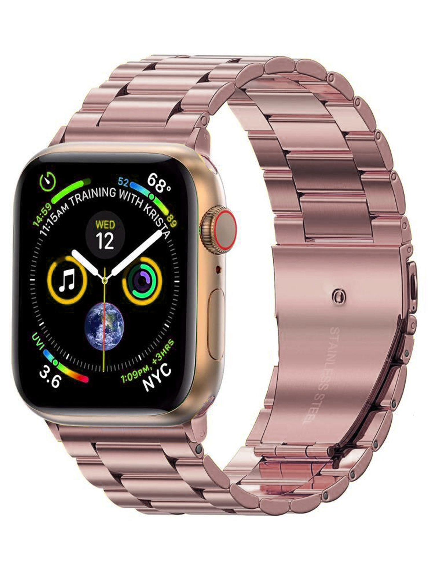 Nomfy Bandje Geschikt Voor Apple Watch Bandje 42/44/45 mm Metaal Horloge Band Schakels - Geschikt Voor Apple Watch 1-8 / SE - 42/44/45 mm Staal - Rose Goud