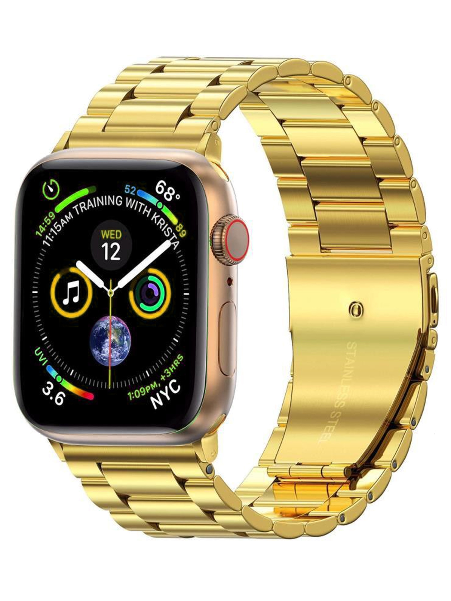Nomfy Bandje Geschikt voor Apple Watch 1-8 / SE (42/44/45 mm) Bandje Metaal Horloge Band Schakels - Band Geschikt voor Apple Watch (42/44/45 mm) Bandje Shakels Metaal - Goud