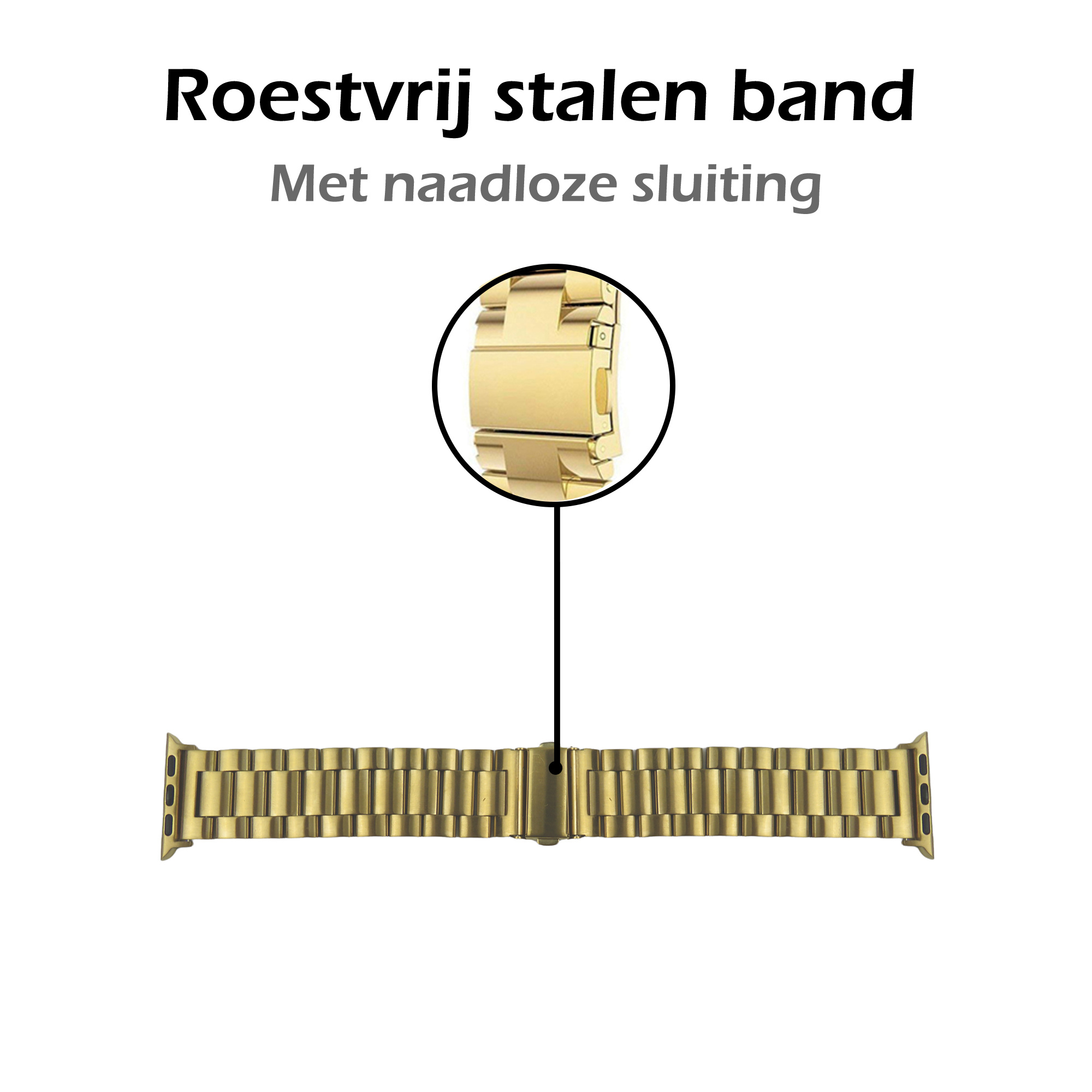 Nomfy Bandje Geschikt voor Apple Watch 1-8 / SE (42/44/45 mm) Bandje Metaal Horloge Band Schakels - Band Geschikt voor Apple Watch (42/44/45 mm) Bandje Shakels Metaal - Goud