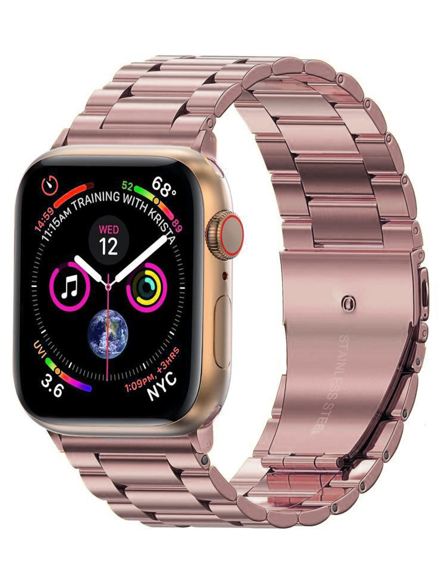 NoXx Horloge Band Geschikt Voor Apple Watch 1-8 / SE (42/44/45 mm) Roestvrij Staal Schakels - Rose Goud