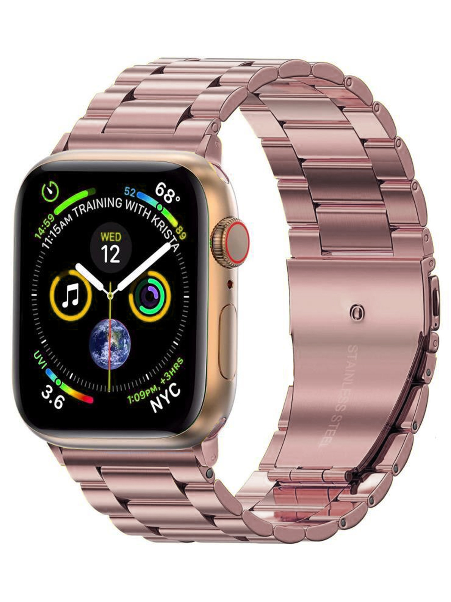Nomfy Bandje Geschikt voor Apple Watch 1-8 / SE (38/40/41 mm) Bandje Metaal Horloge Band Schakels - Band Geschikt voor Apple Watch (38/40/41 mm) Bandje Shakels Metaal - Rose Goud