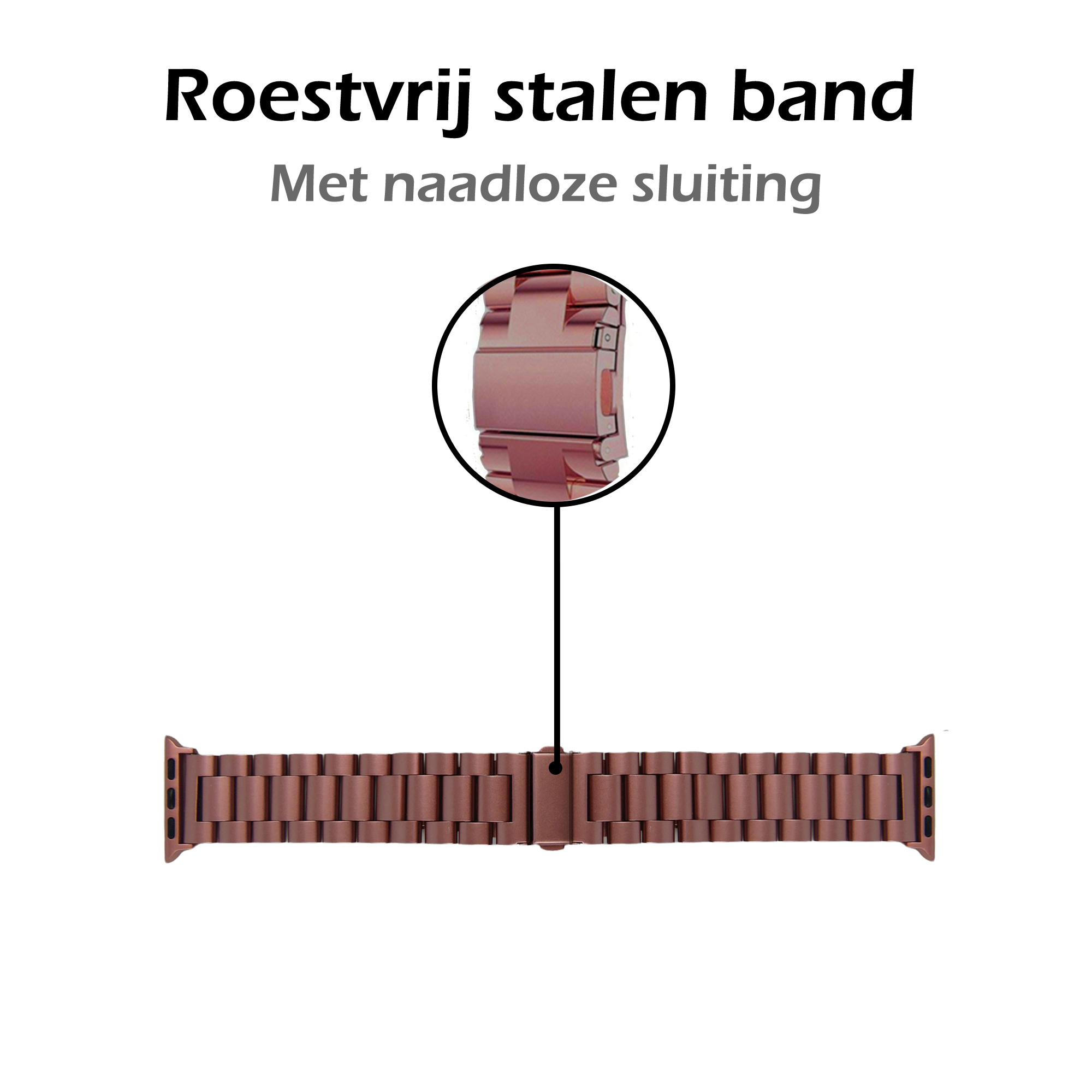 Nomfy Bandje Geschikt voor Apple Watch 1-8 / SE (38/40/41 mm) Bandje Metaal Horloge Band Schakels - Band Geschikt voor Apple Watch (38/40/41 mm) Bandje Shakels Metaal - Rose Goud