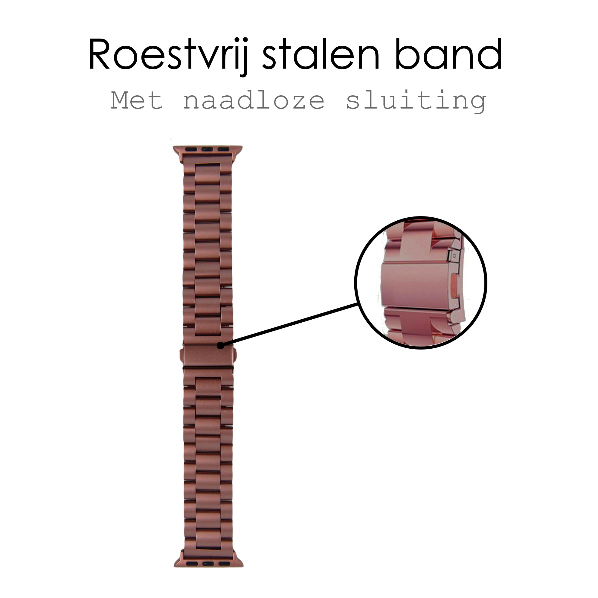 NoXx Horloge Band Geschikt Voor Apple Watch 1-8 / SE - 38/40/41 mm Roestvrij Staal Schakels - Rose Goud