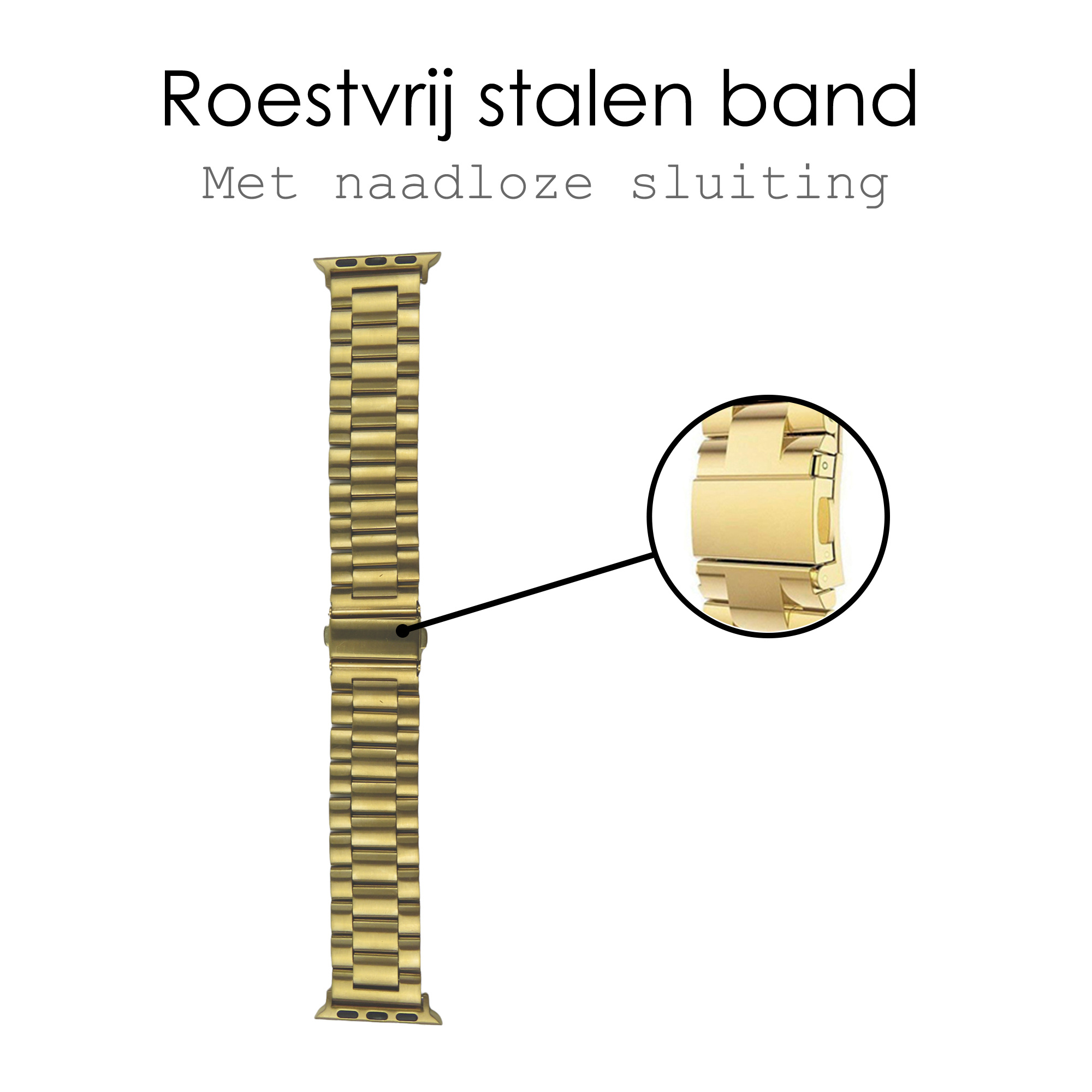 NoXx Horloge Band Geschikt Voor Apple Watch 1-8 / SE - 38/40/41 mm Roestvrij Staal Schakels - Goud