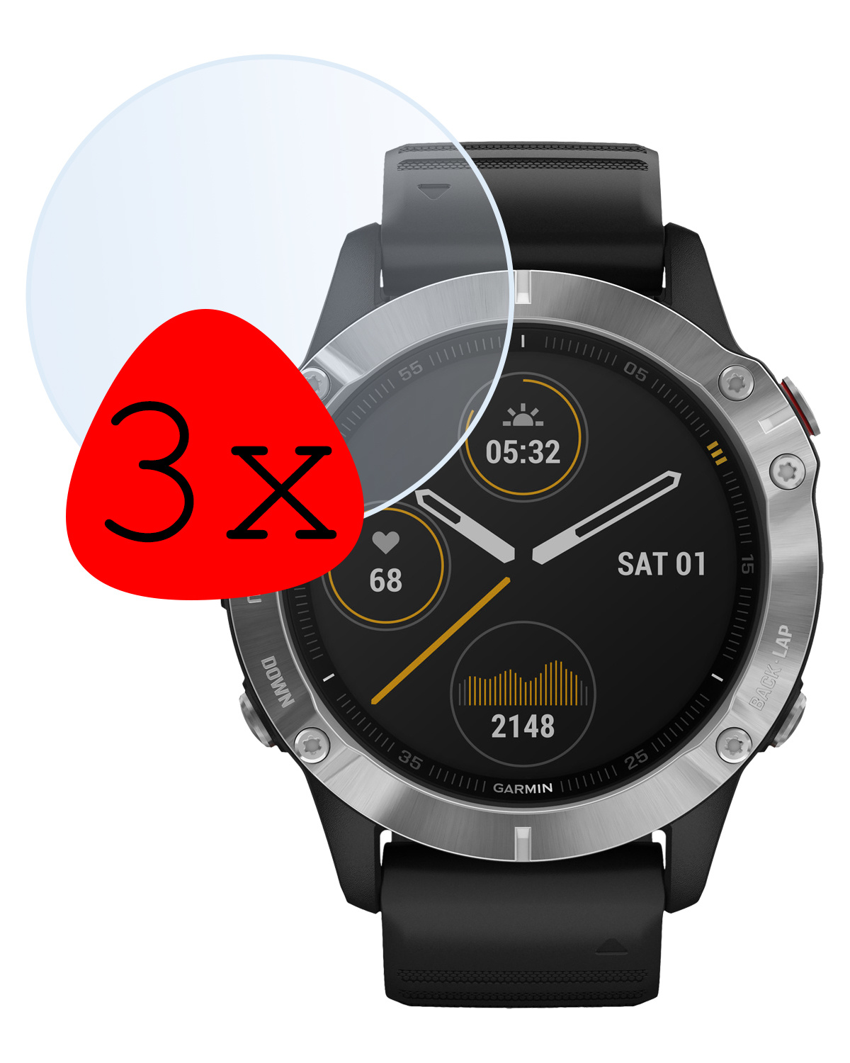 BASEY. Screenprotector Geschikt voor Garmin Fenix 6 Screenprotector Tempered Glass Beschermglas - Screenprotector Geschikt voor Garmin Fenix 6 Screen Protector - 3 Stuks