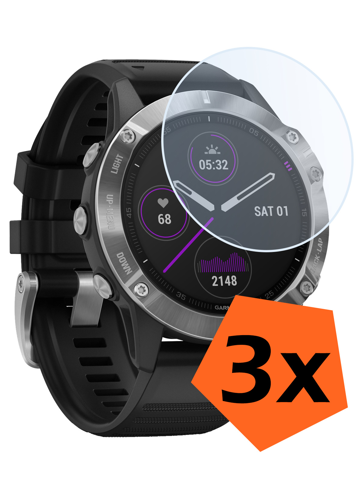 Nomfy Screenprotector Geschikt voor Garmin Fenix 6s Screenprotector Bescherm Glas - Screen Protector Geschikt voor Garmin Fenix 6s Screenprotector Tempered Glass - 3 PACK