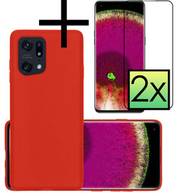 NoXx NoXx OPPO Find X5 Hoesje Siliconen Met 2x Screenprotector - Rood