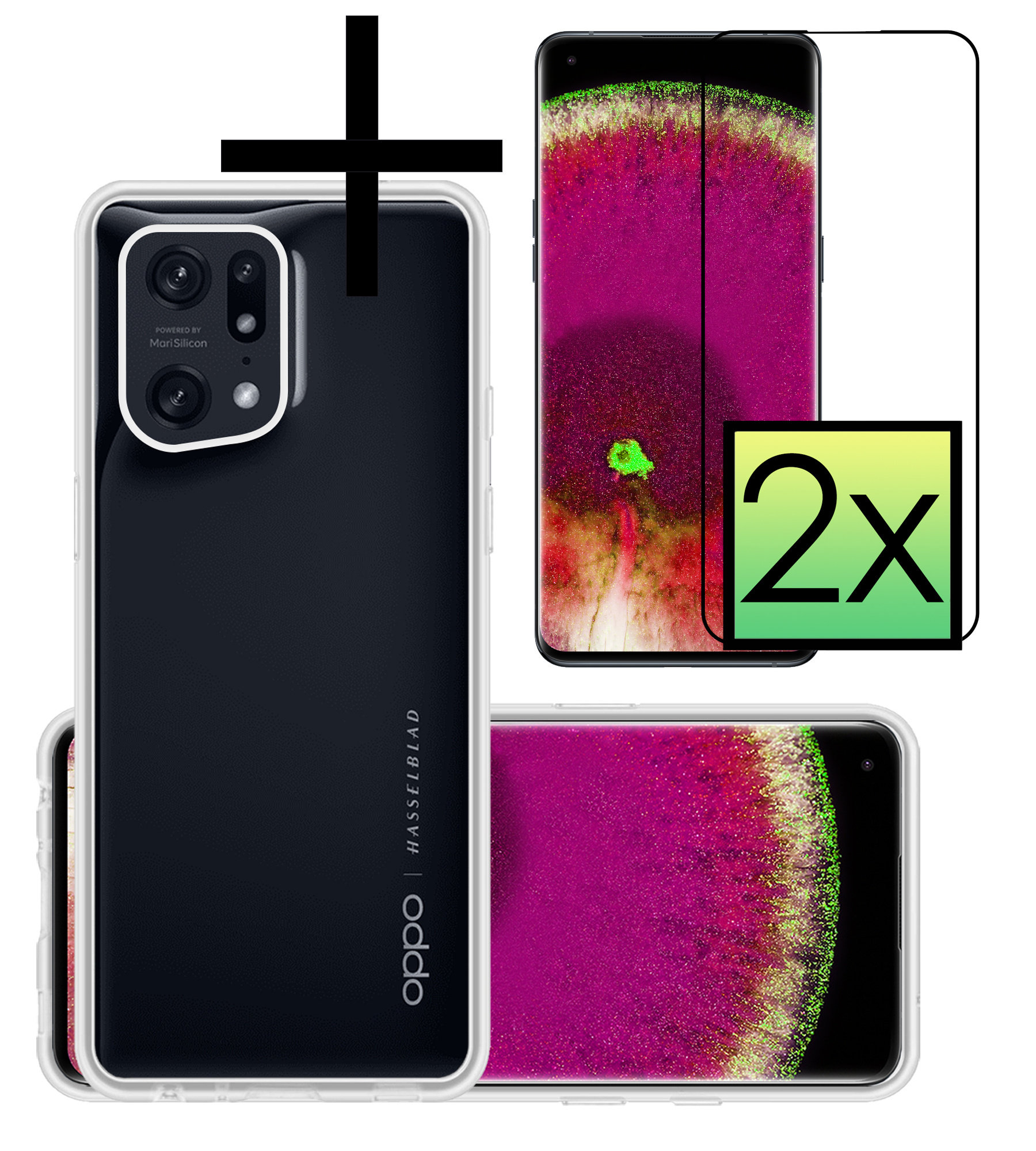 NoXx Hoes Geschikt voor OPPO Find X5 Hoesje Cover Siliconen Back Case Hoes Met 2x Screenprotector - Transparant