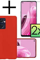NoXx Hoes Geschikt voor OPPO Find X5 Lite Hoesje Cover Siliconen Back Case Hoes Met 2x Screenprotector - Rood