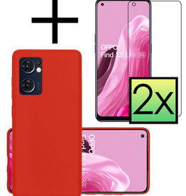 NoXx NoXx OPPO Find X5 Lite Hoesje Siliconen Met 2x Screenprotector - Rood