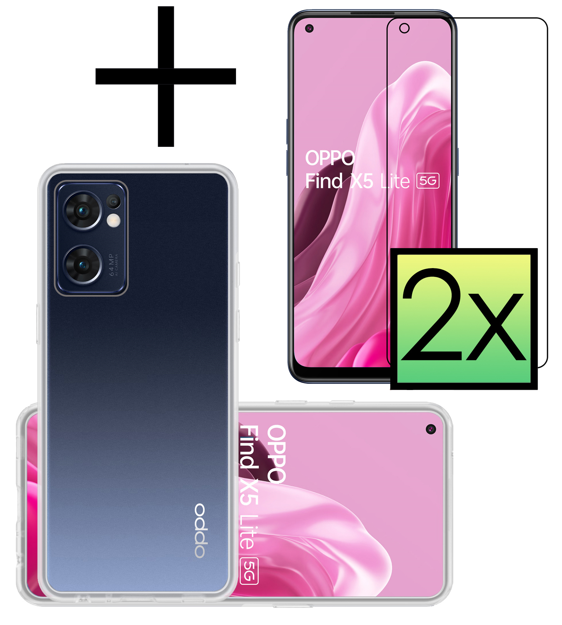 NoXx Hoes Geschikt voor OPPO Find X5 Lite Hoesje Cover Siliconen Back Case Hoes Met 2x Screenprotector - Transparant