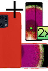 NoXx OPPO Find X5 Pro Hoesje Back Cover Siliconen Case Hoes Met 2x Screenprotector - Rood