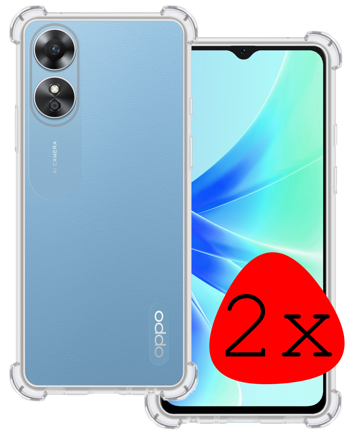 BASEY. Hoes Geschikt voor OPPO A17 Hoesje Shock Proof Case Hoes Siliconen - Hoesje Geschikt voor OPPO A17 Hoes Cover Shockproof - Transparant - 2 Stuks