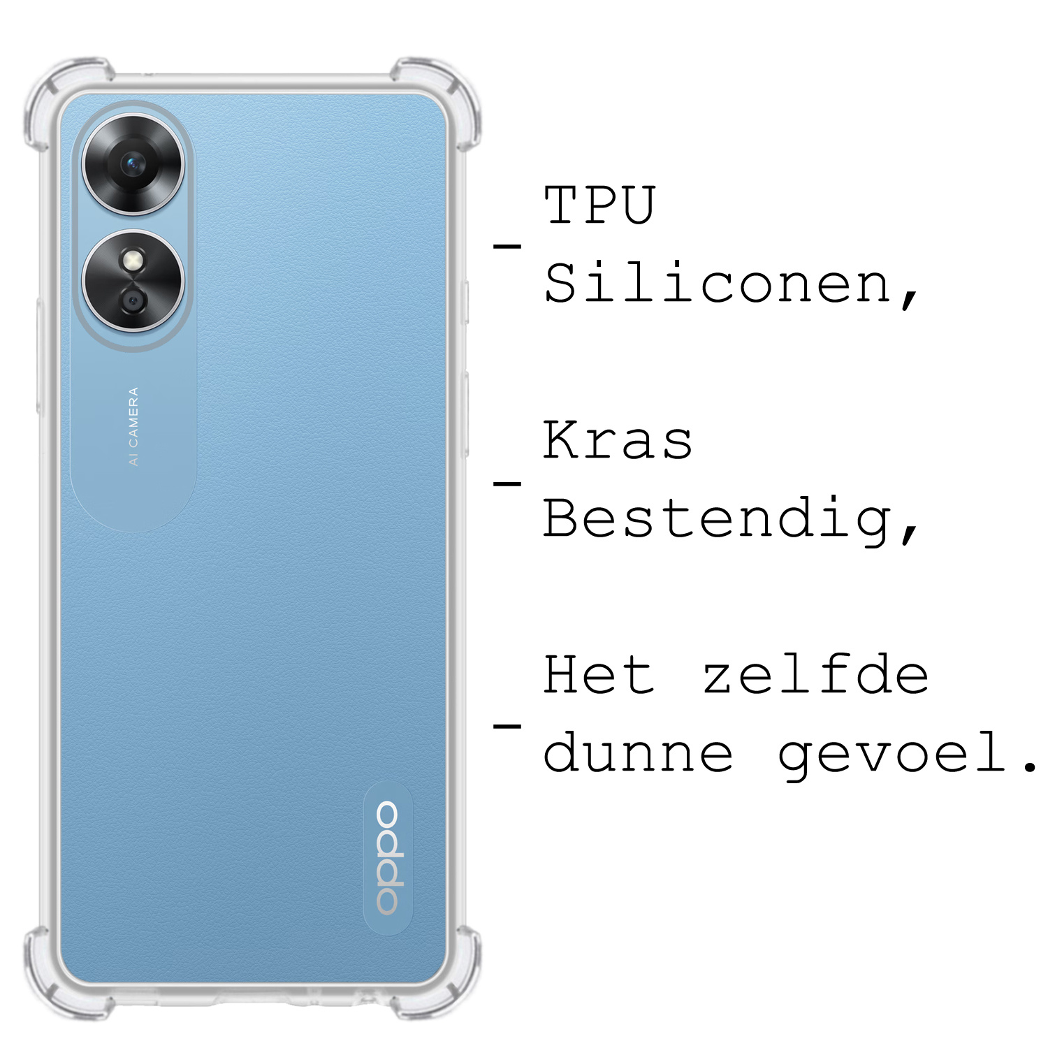 BASEY. Hoes Geschikt voor OPPO A17 Hoesje Shock Proof Case Hoes Siliconen - Hoesje Geschikt voor OPPO A17 Hoes Cover Shockproof - Transparant - 2 Stuks